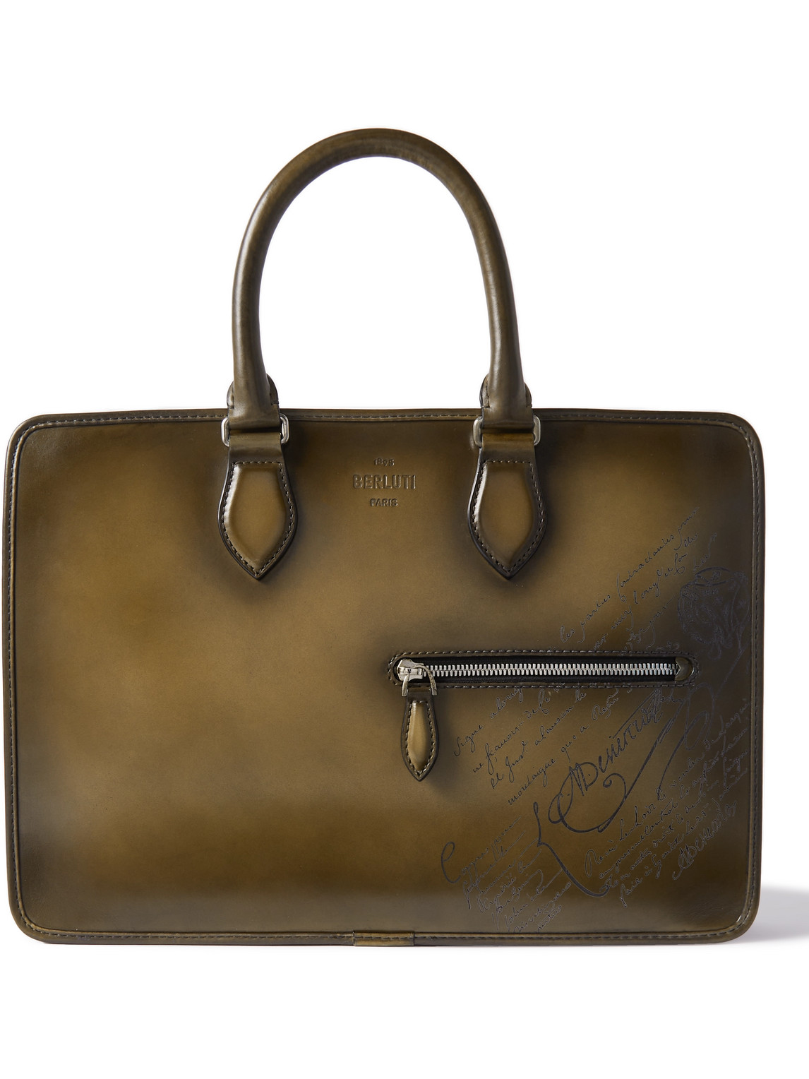 Berluti Un Jour Mini Scritto Venezia Leather Briefcase In Green