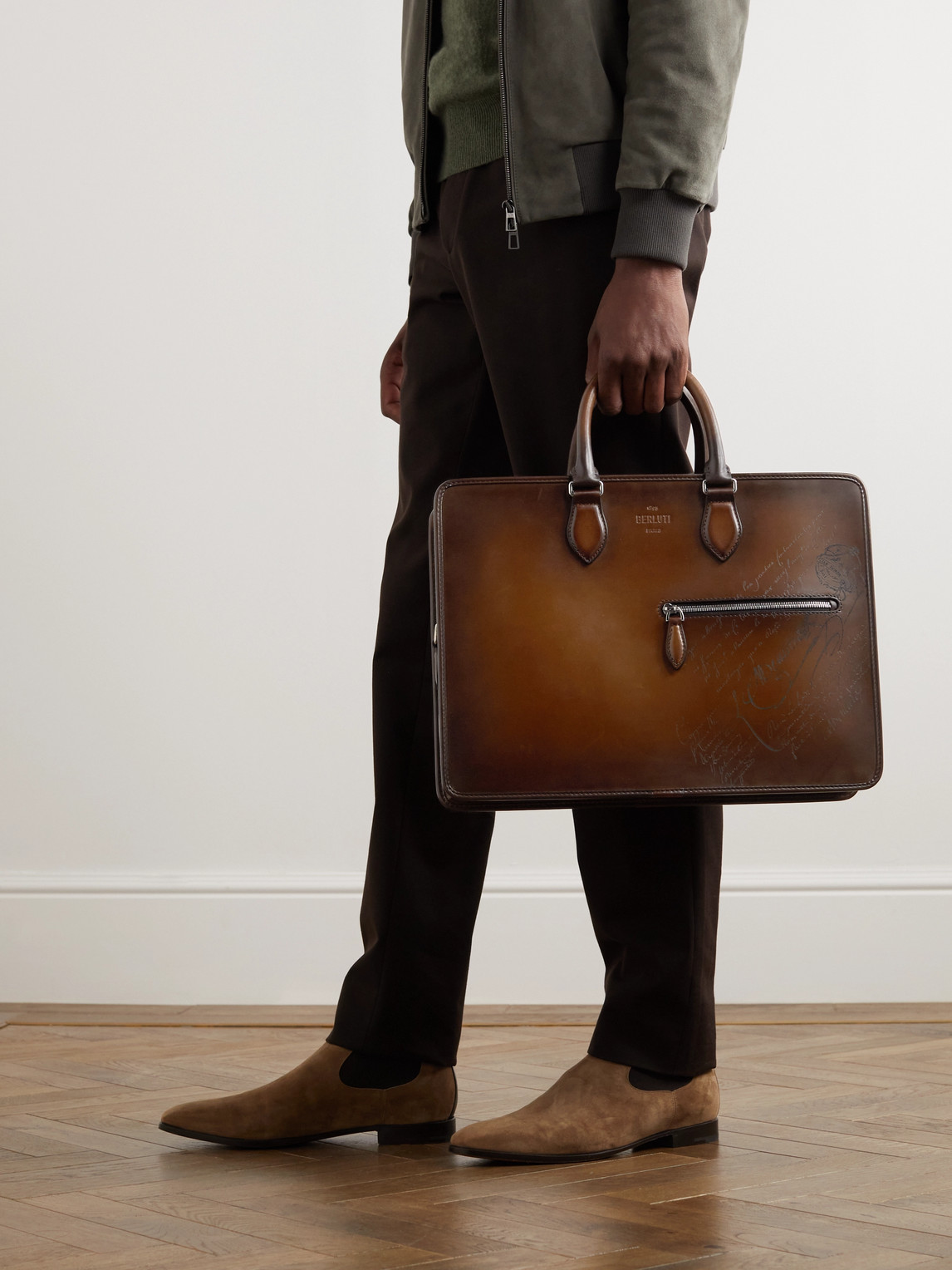 Shop Berluti 2 Jour Neo Scritto Venezia Leather Briefcase In Brown