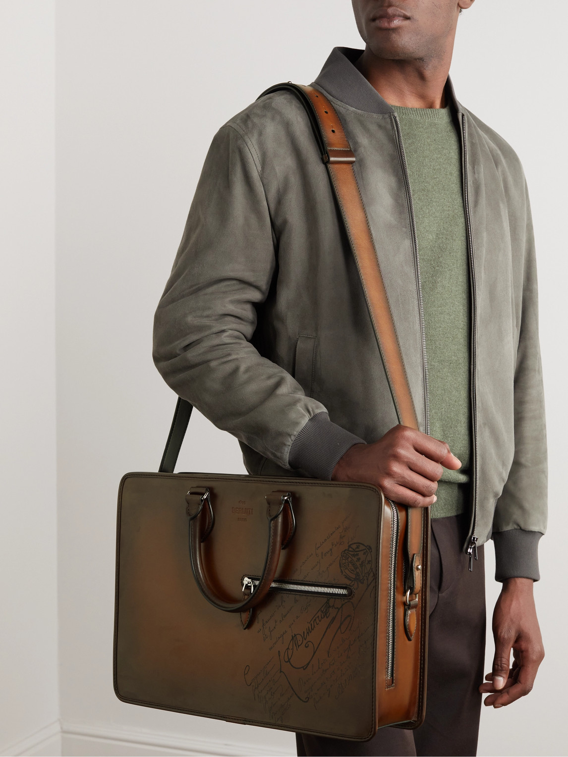 Shop Berluti 2 Jour Neo Scritto Venezia Leather Briefcase In Brown