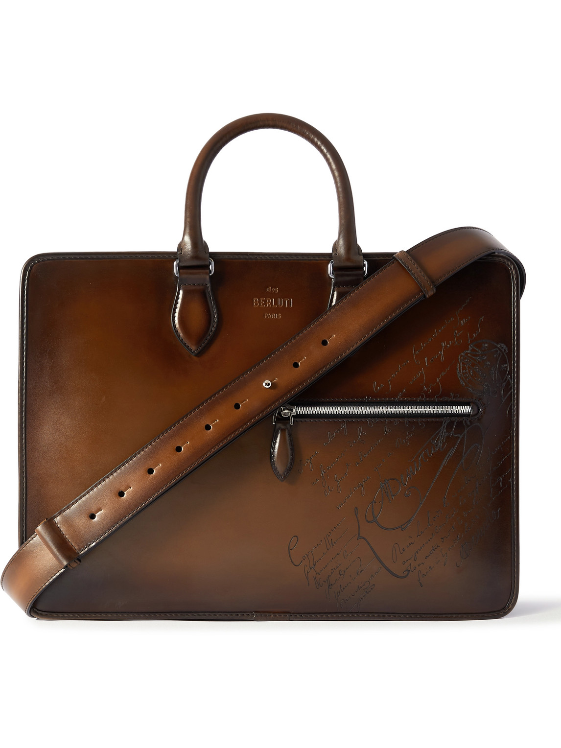 Berluti 2 Jour Neo Scritto Venezia Leather Briefcase In Brown