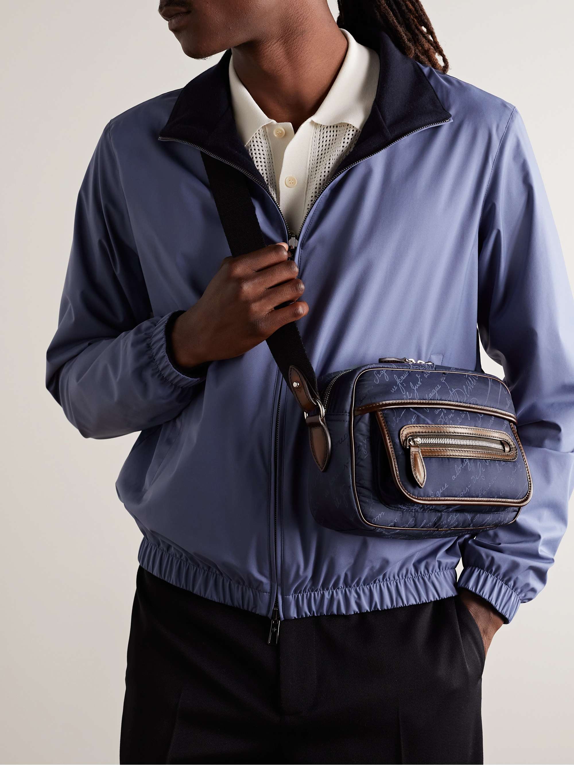 Scritto Venezia Leather-Trimmed Nylon-Jacquard Messenger Bag