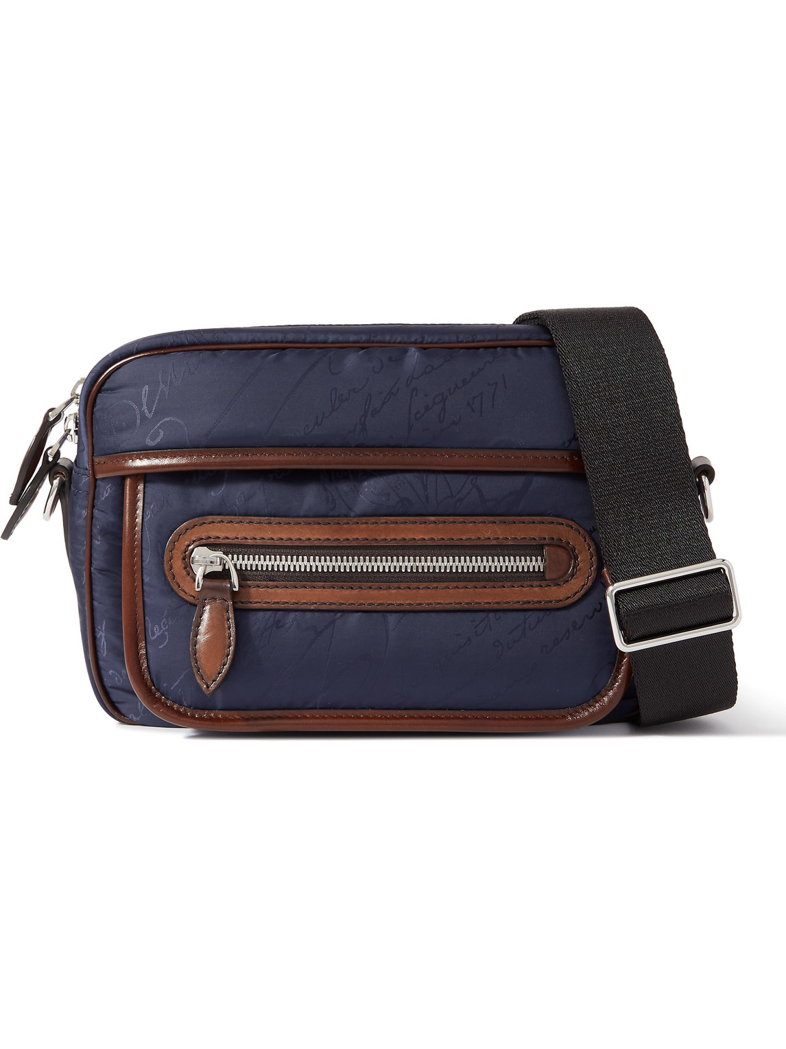 Berluti Scritto Venezia Leather-trimmed Nylon-jacquard Messenger Bag In Blue