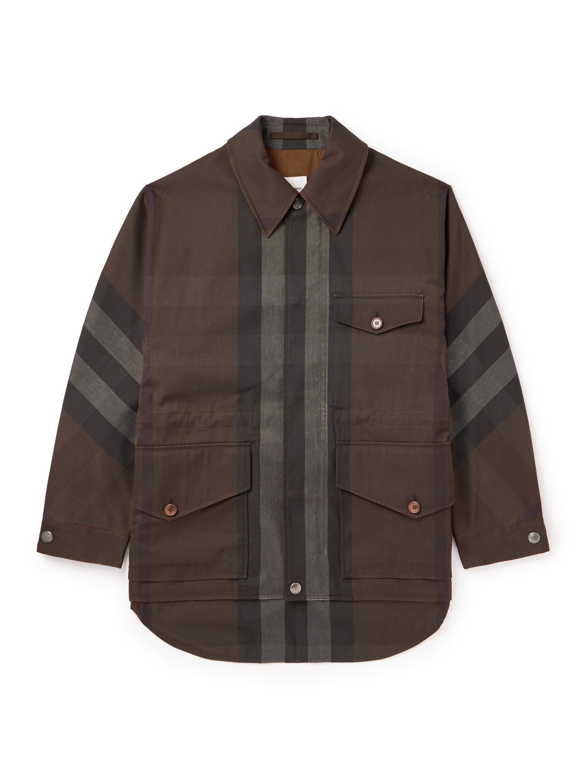 Burberry Checked Shell Coat In Brown