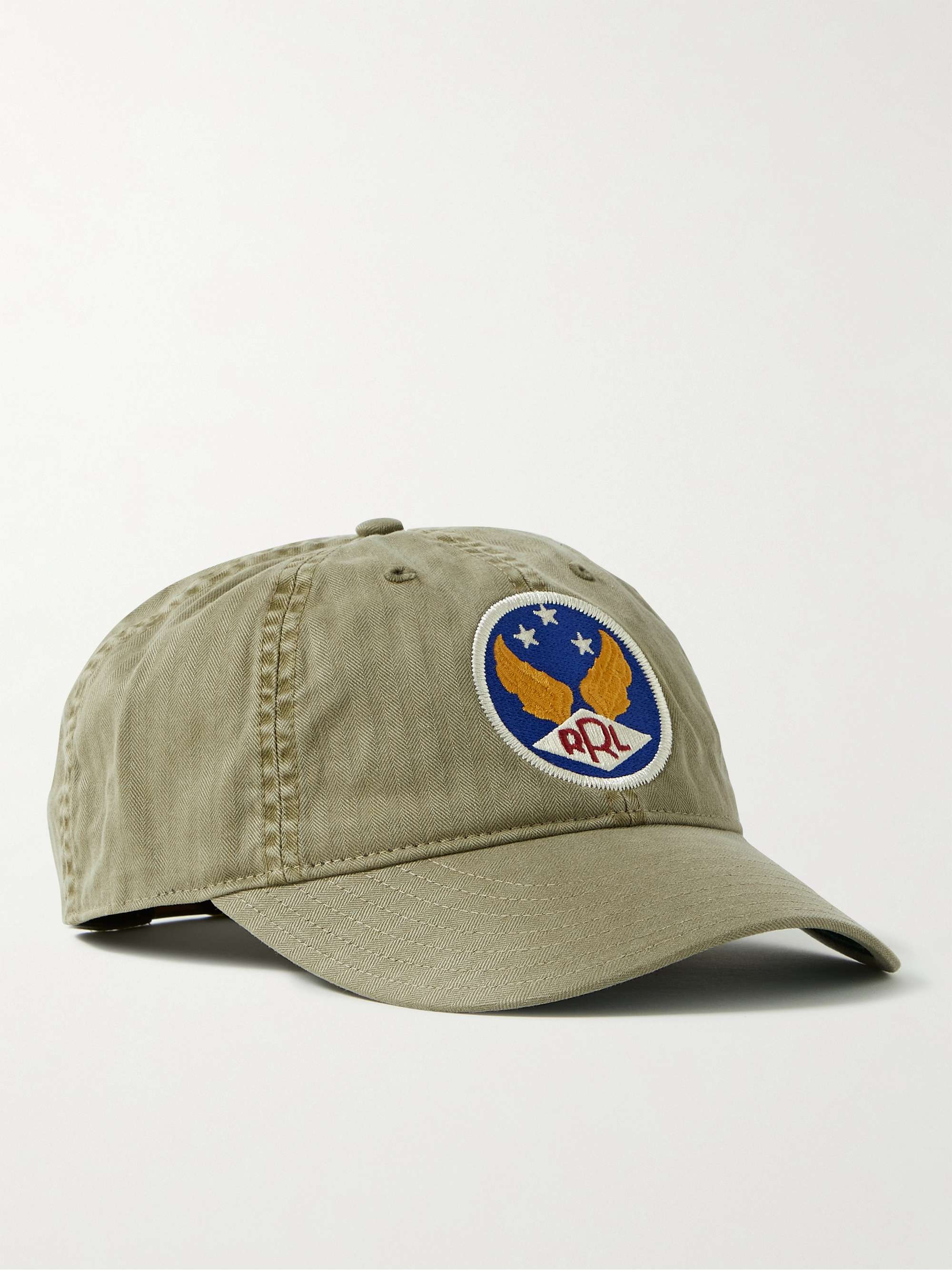 RRL ヘリンボーンコットンツイル ベースボールキャップ ロゴアップリケ