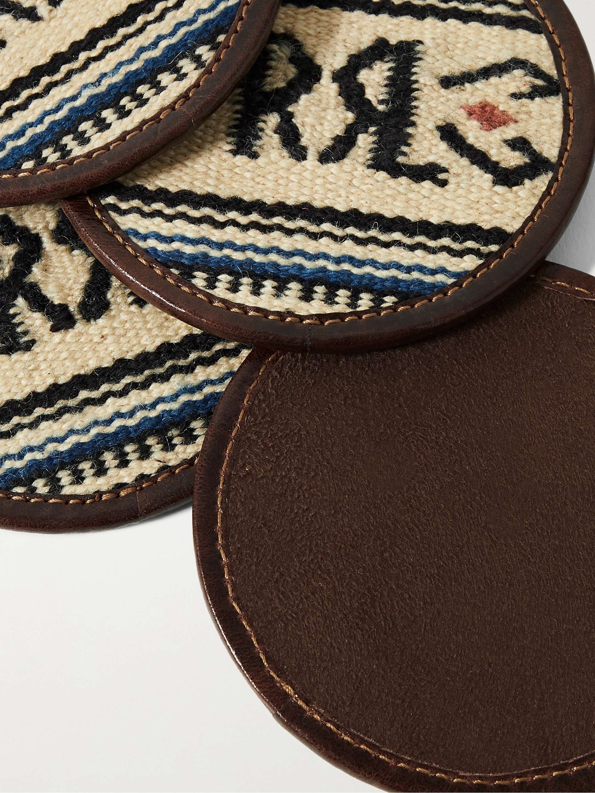 RRL Set of Six Leather-Trimmed Wool and Cotton-Blend Jacquard Coasters