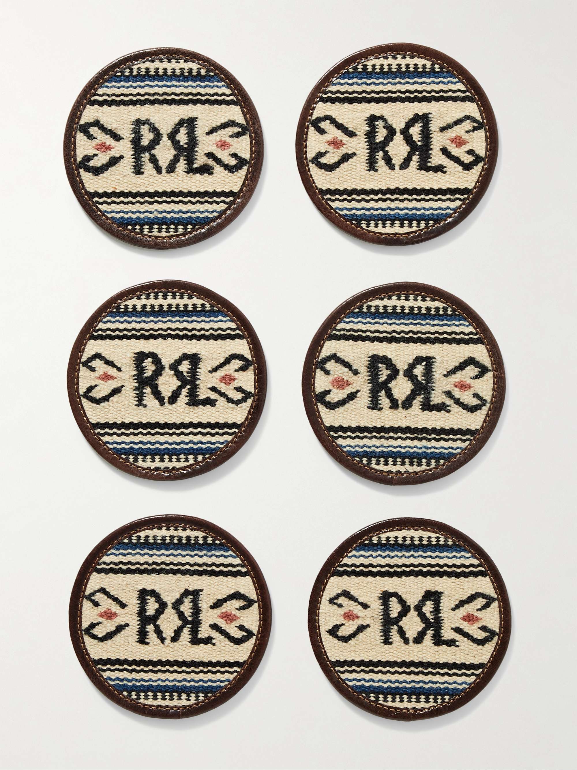 RRL Set of Six Leather-Trimmed Wool and Cotton-Blend Jacquard Coasters