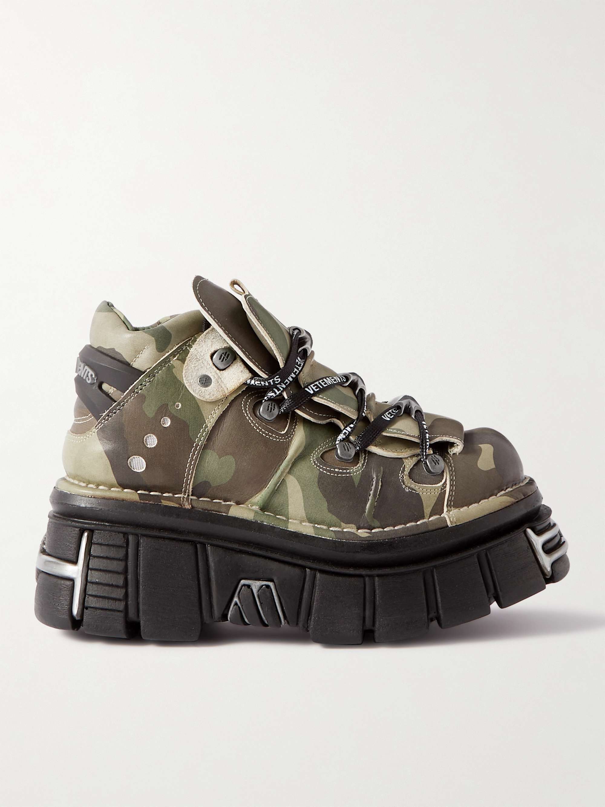 + New Rock Embellished Camouflage-Print Leather Platform Sneakers
