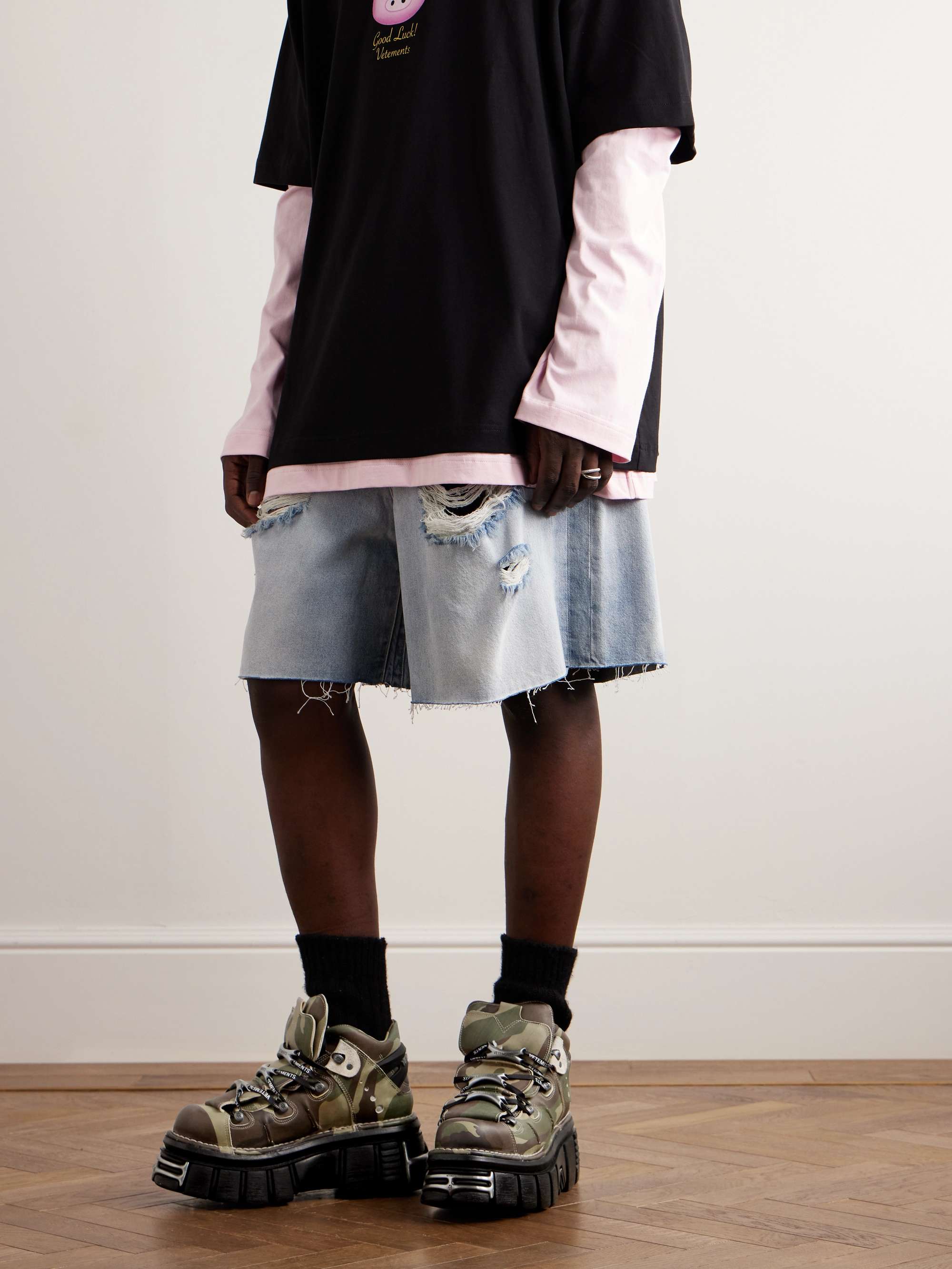 VETEMENTS + New Rock Embellished Camouflage-Print Leather Platform Sneakers  for Men