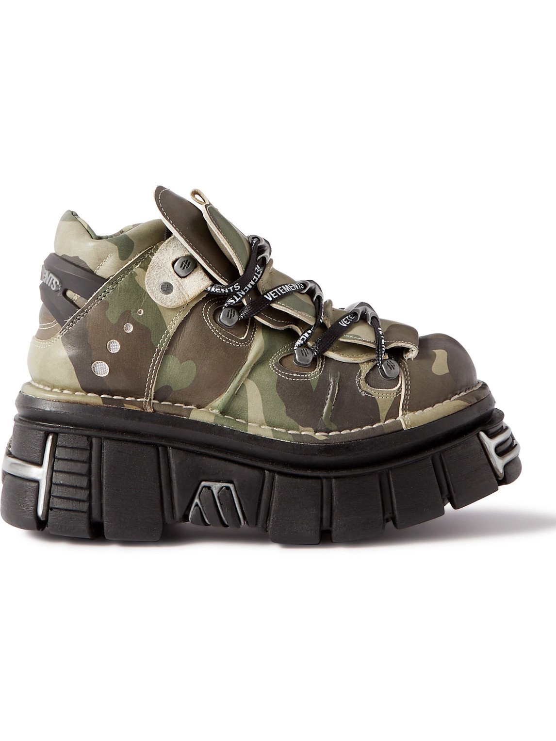 New Rock Embellished Camouflage-Print Leather Platform Sneakers