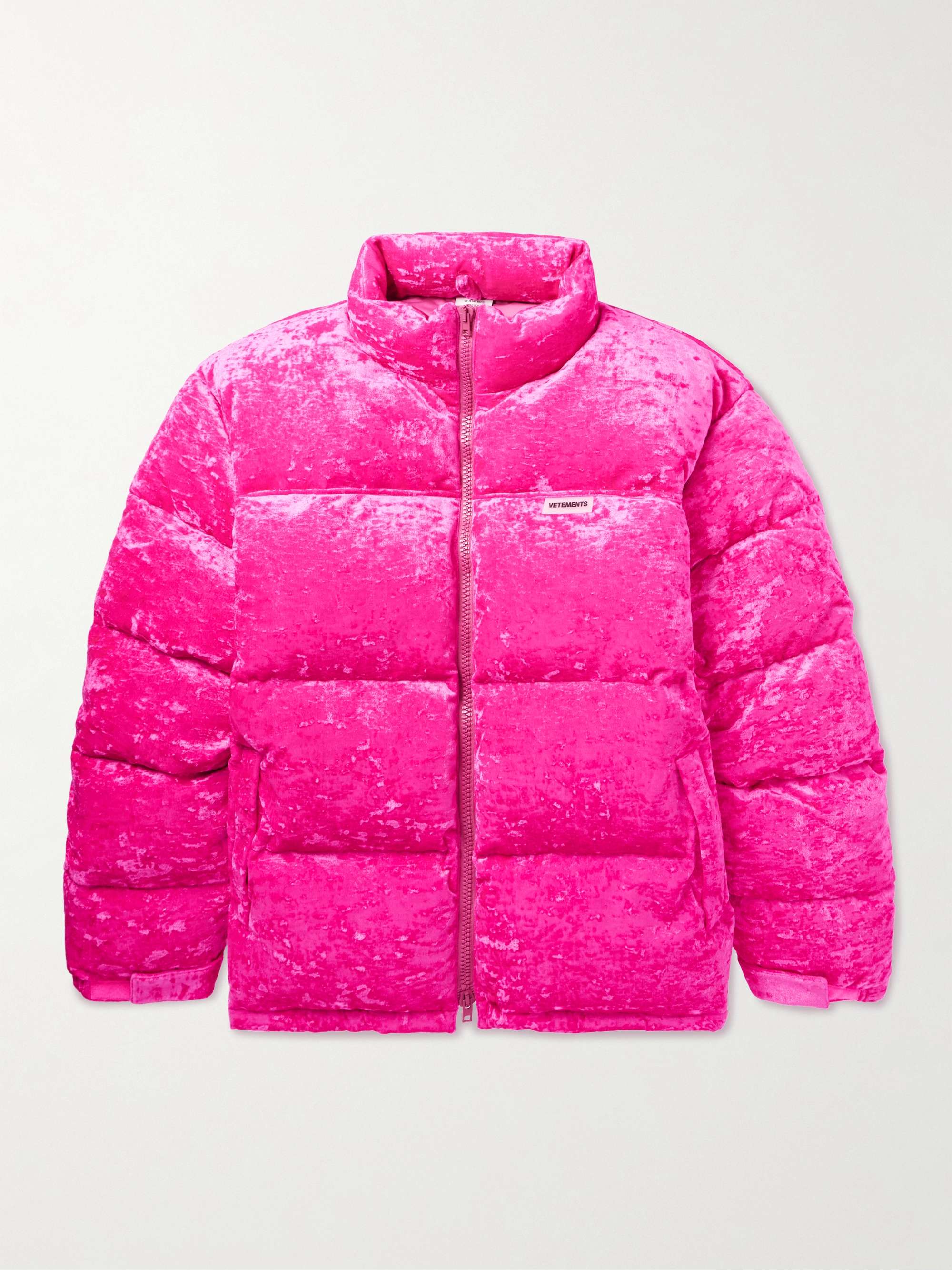 VETEMENTS Oversized Logo-Appliquéd Quilted Crushed-Velvet Down Jacket ...