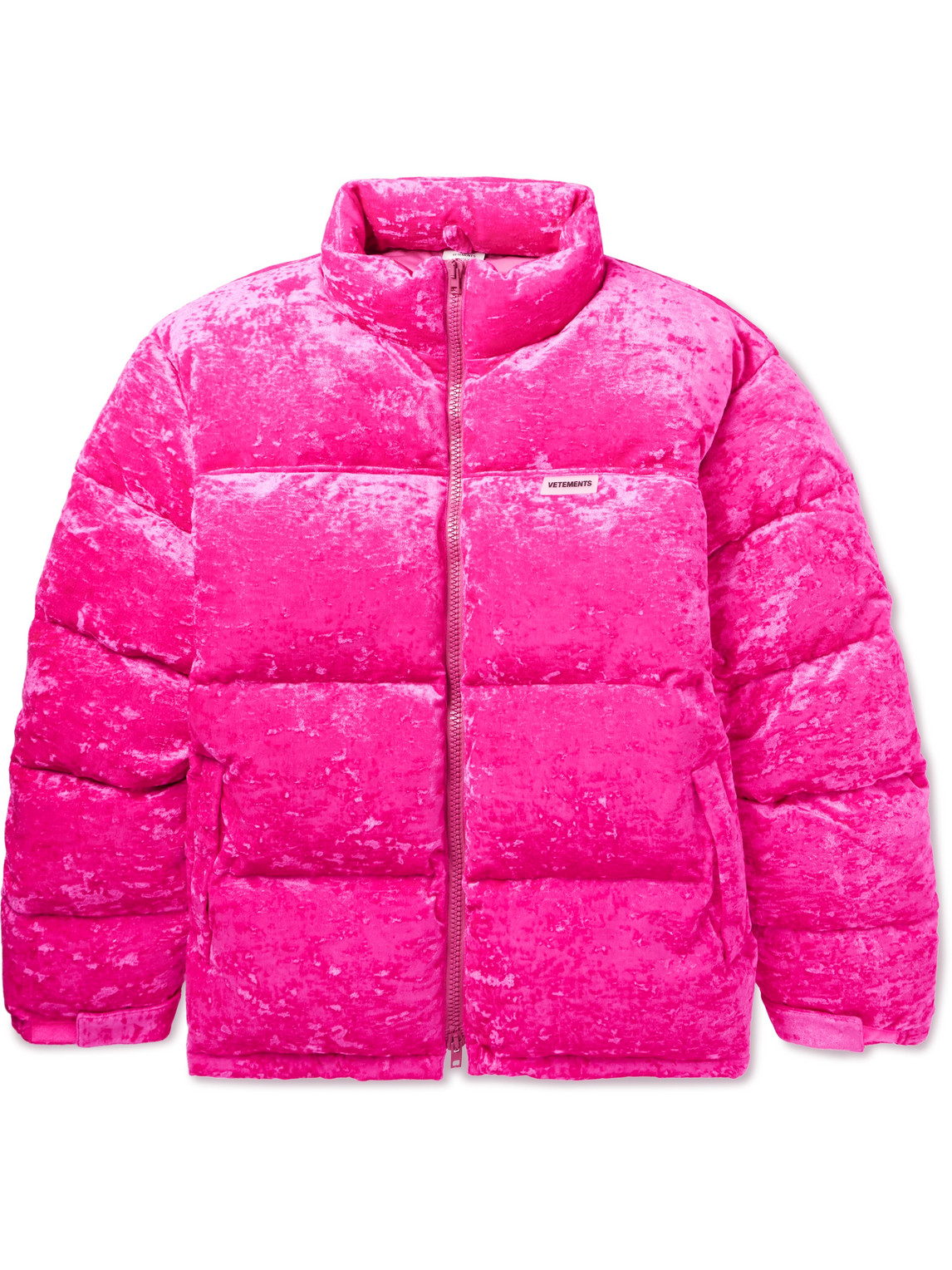 Oversized Logo-Appliquéd Quilted Crushed-Velvet Down Jacket