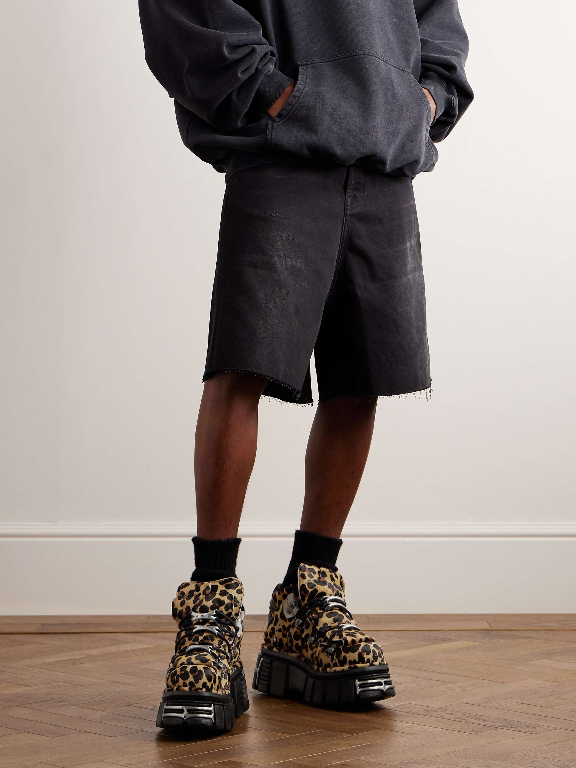 + New Rock Embellished Leopard-Print Pony Hair Platform Sneakers