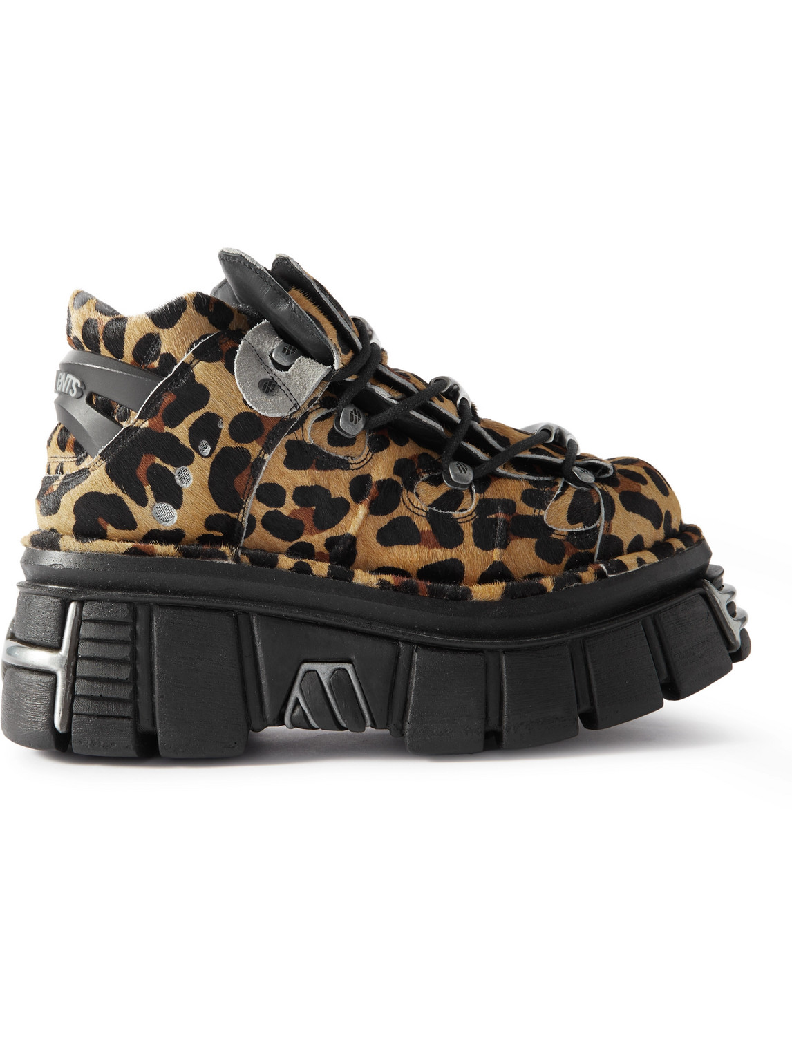 New Rock Embellished Leopard-Print Pony Hair Platform Sneakers