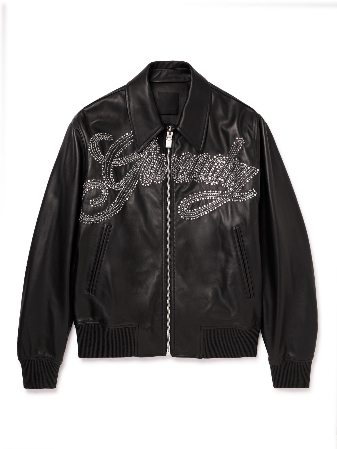 Logo-Embellished Studded Leather Jacket