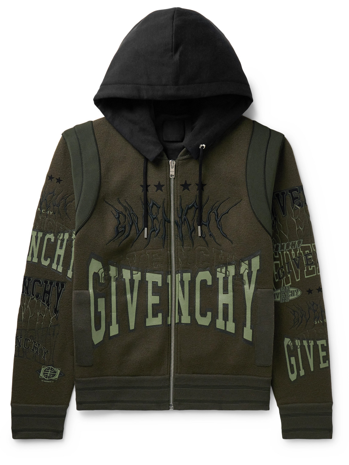 Givenchy Babies' Convertible Logo-detailed Cotton-trimmed Wool-jersey Hooded Bomber Jacket In Green