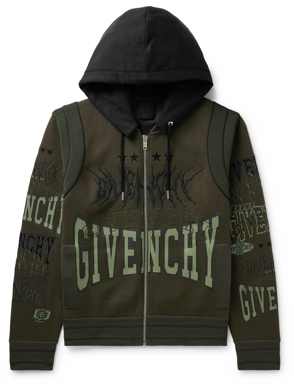 Convertible Logo-Detailed Cotton-Trimmed Wool-Jersey Hooded Bomber Jacket