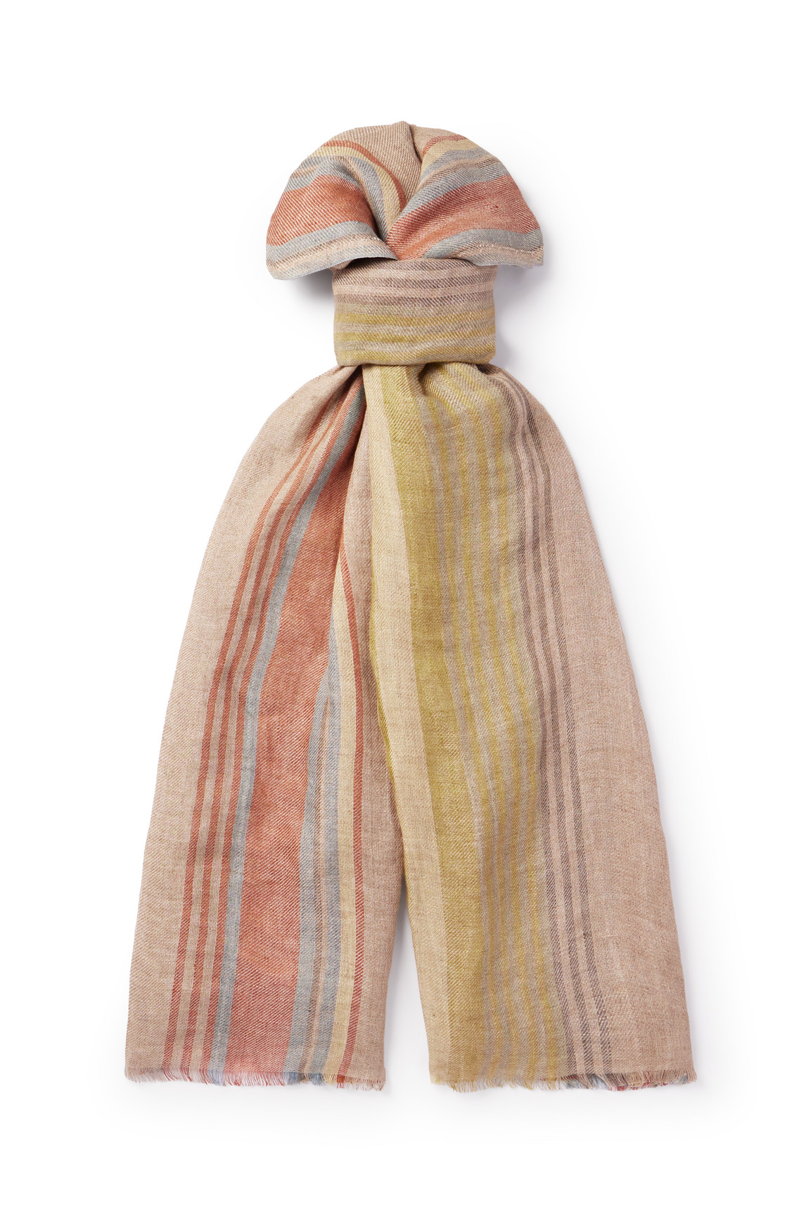 Loro Piana Fringed Striped Linen Scarf In Red