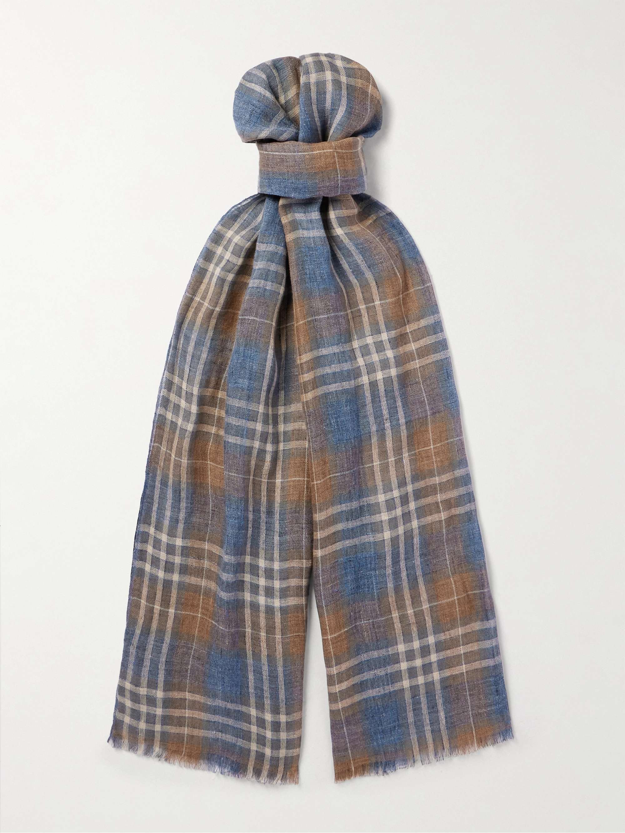 LORO PIANA Fringed Checked Linen Scarf for Men | MR PORTER