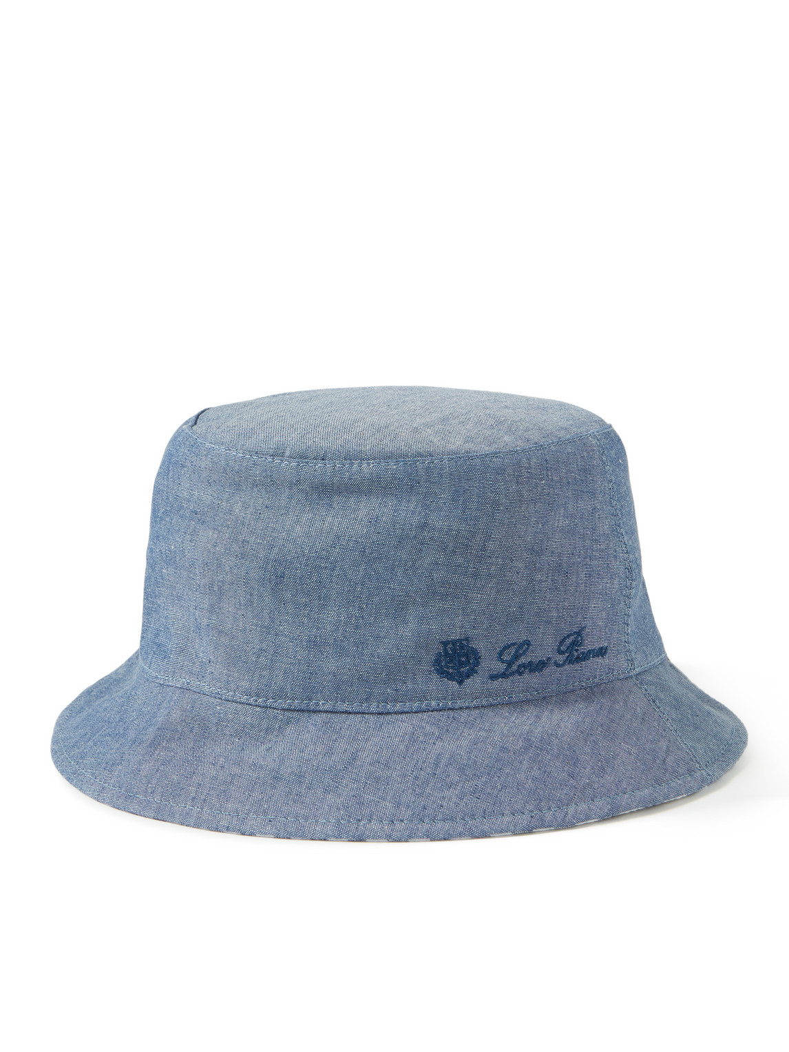 LORO PIANA REVERSIBLE LOGO-EMBROIDERED COTTON-CHAMBRAY AND LINEN BUCKET HAT