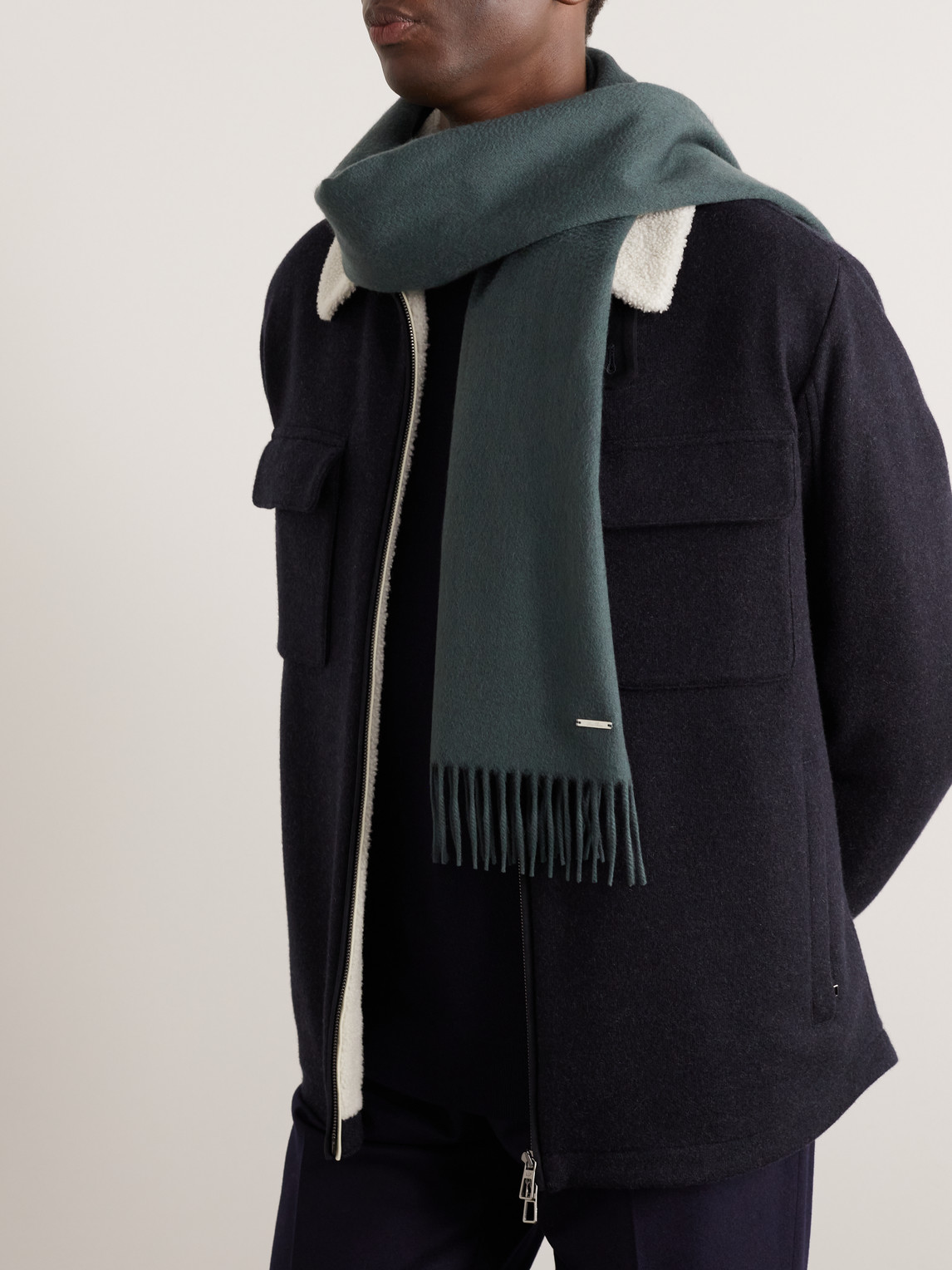 Shop Loro Piana Fringed Brushed-cashmere Scarf In Green