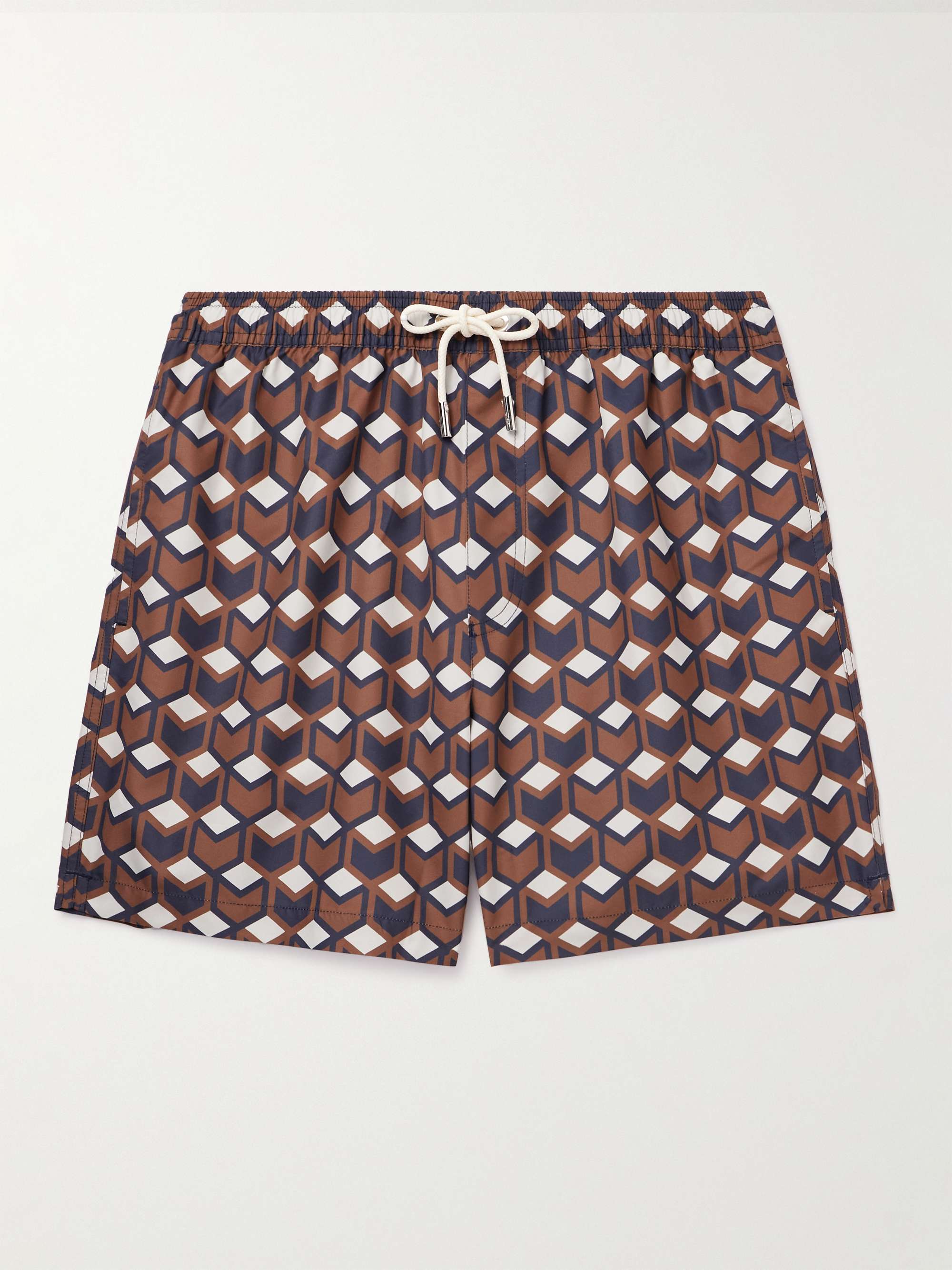 Mr P. - Men - Arrow Straight-Leg Mid-Length Printed Swim Shorts Brown - Xs