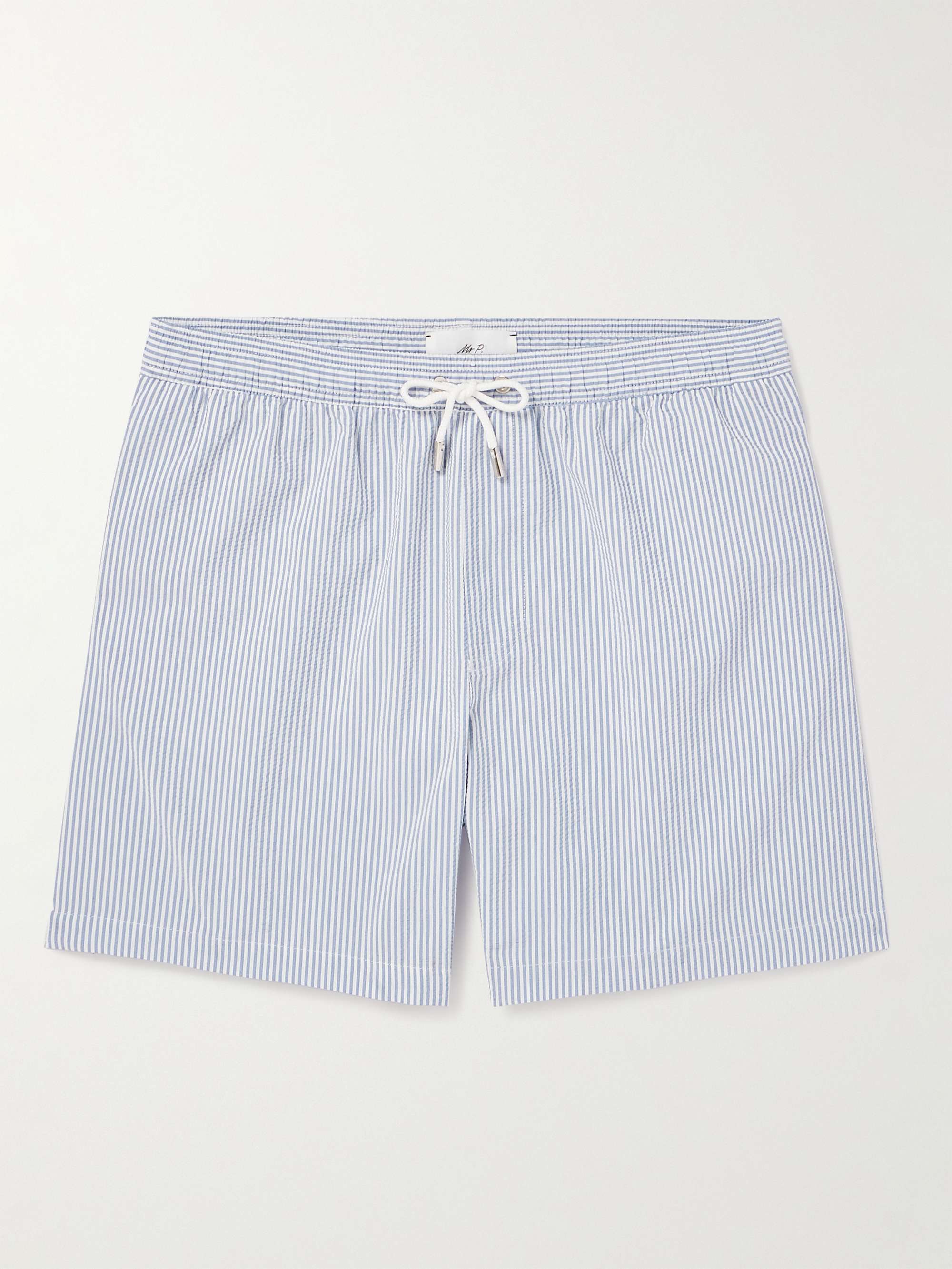 MR P. Straight-Leg Mid-Length Striped Seersucker Swim Shorts for Men ...