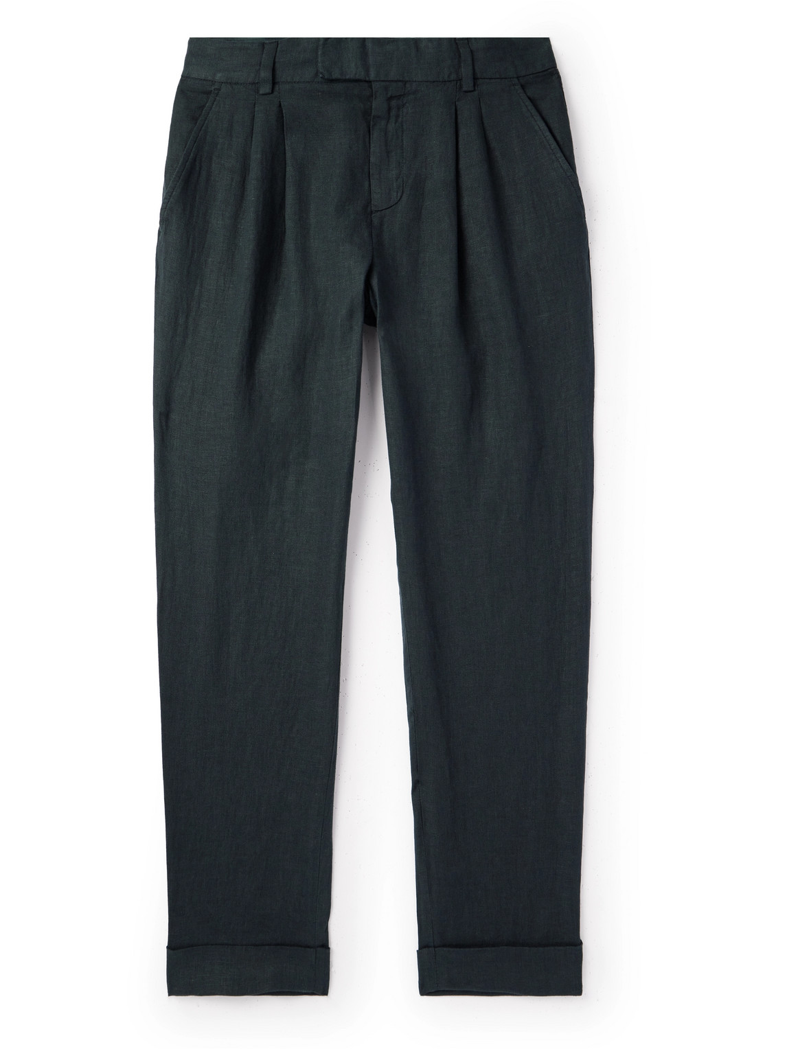 Mr P Tapered Pleated Linen Trousers In Black