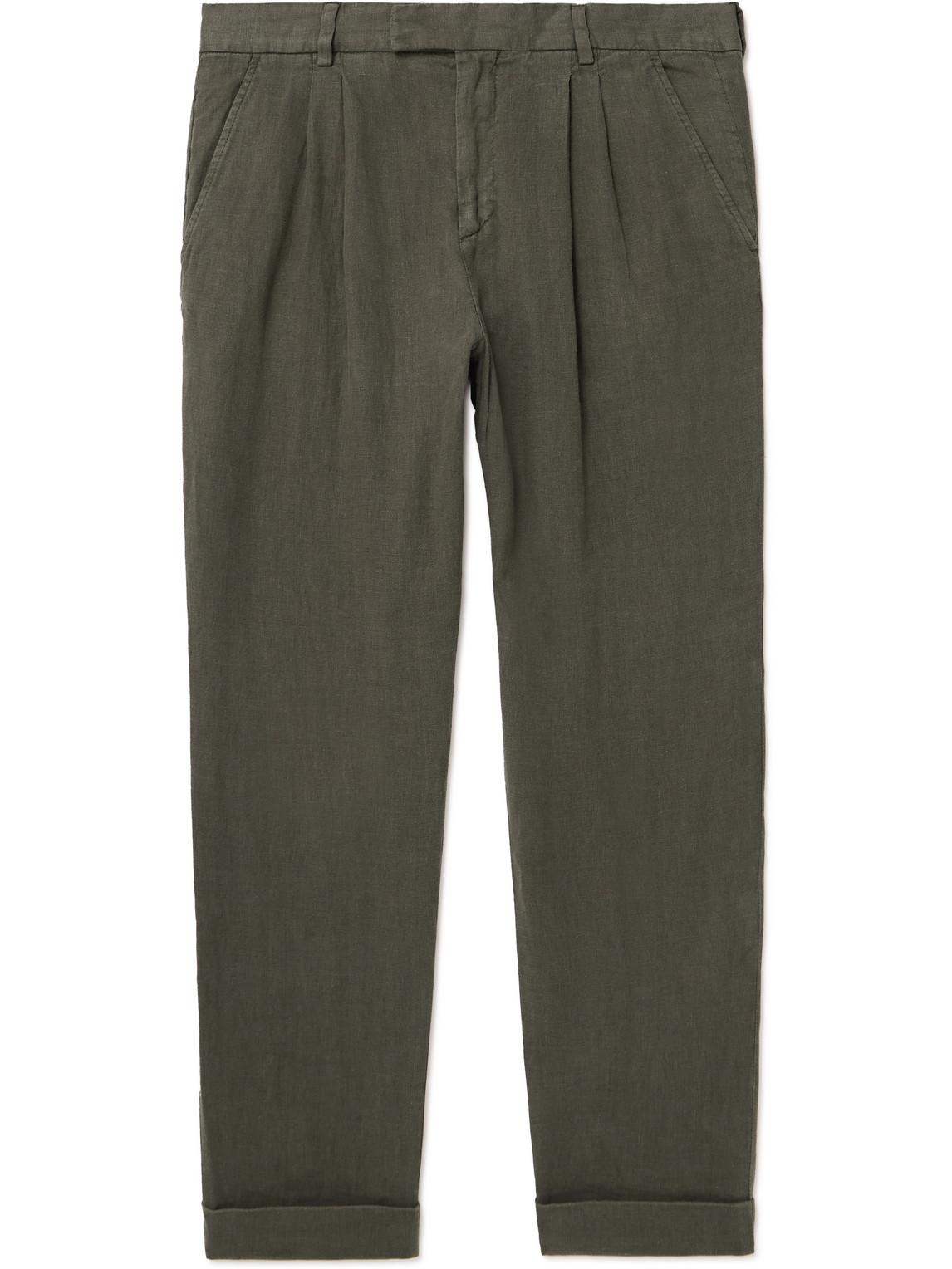 Tapered Pleated Linen Trousers