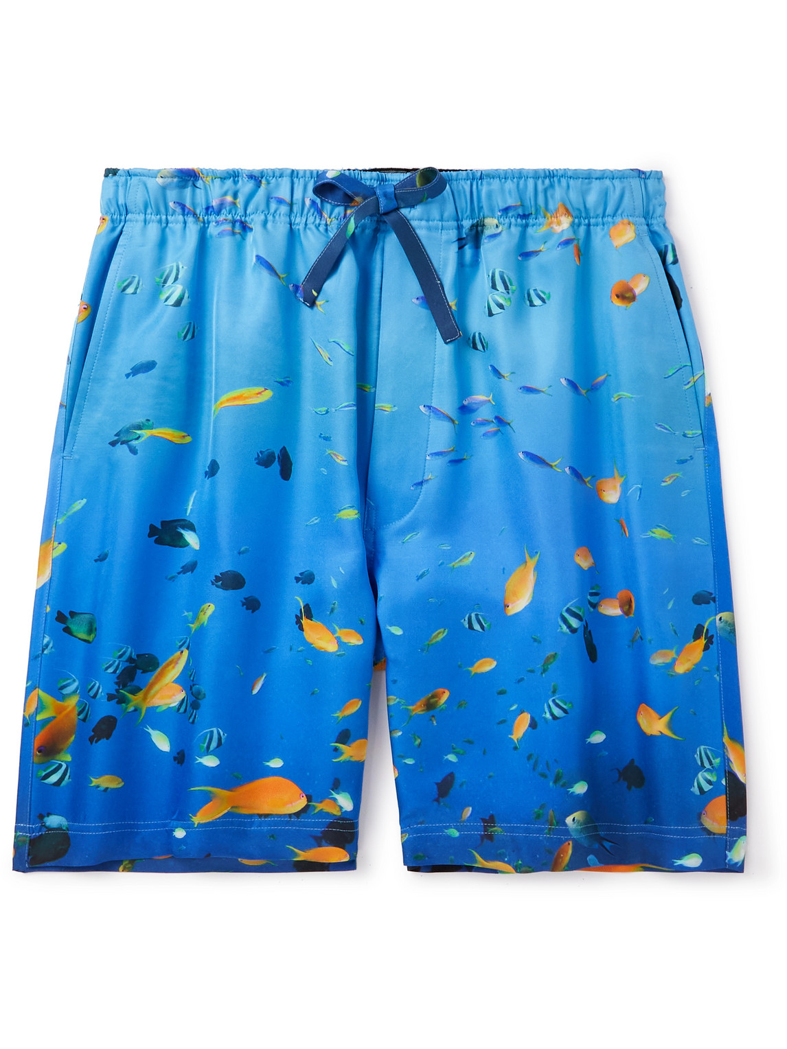 LOEWE - Straight-Leg Printed Silk-Faille Drawstring Shorts - Men - Blue - IT 48