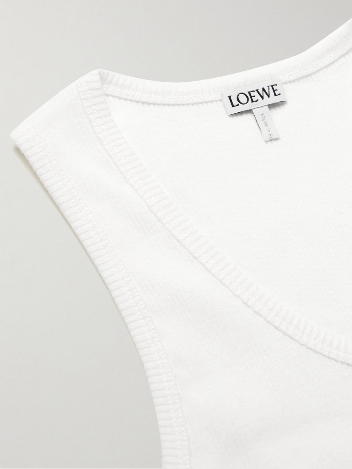 Shop Loewe Logo-embroidered Ribbed Stretch-cotton Tank Top In White