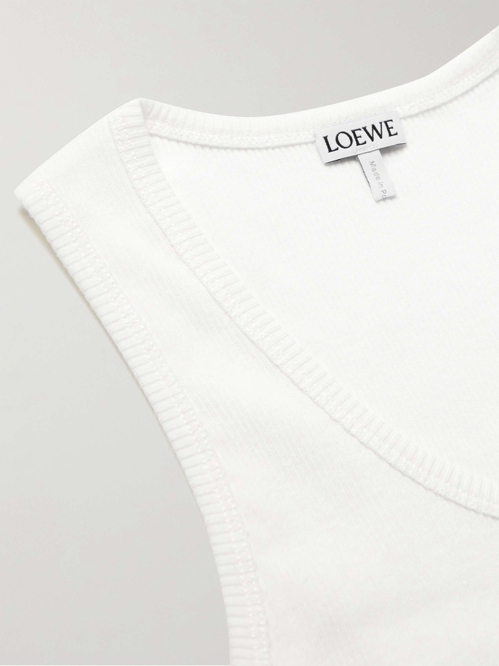 LOEWE Canotta in cotone stretch a costine con logo ricamato