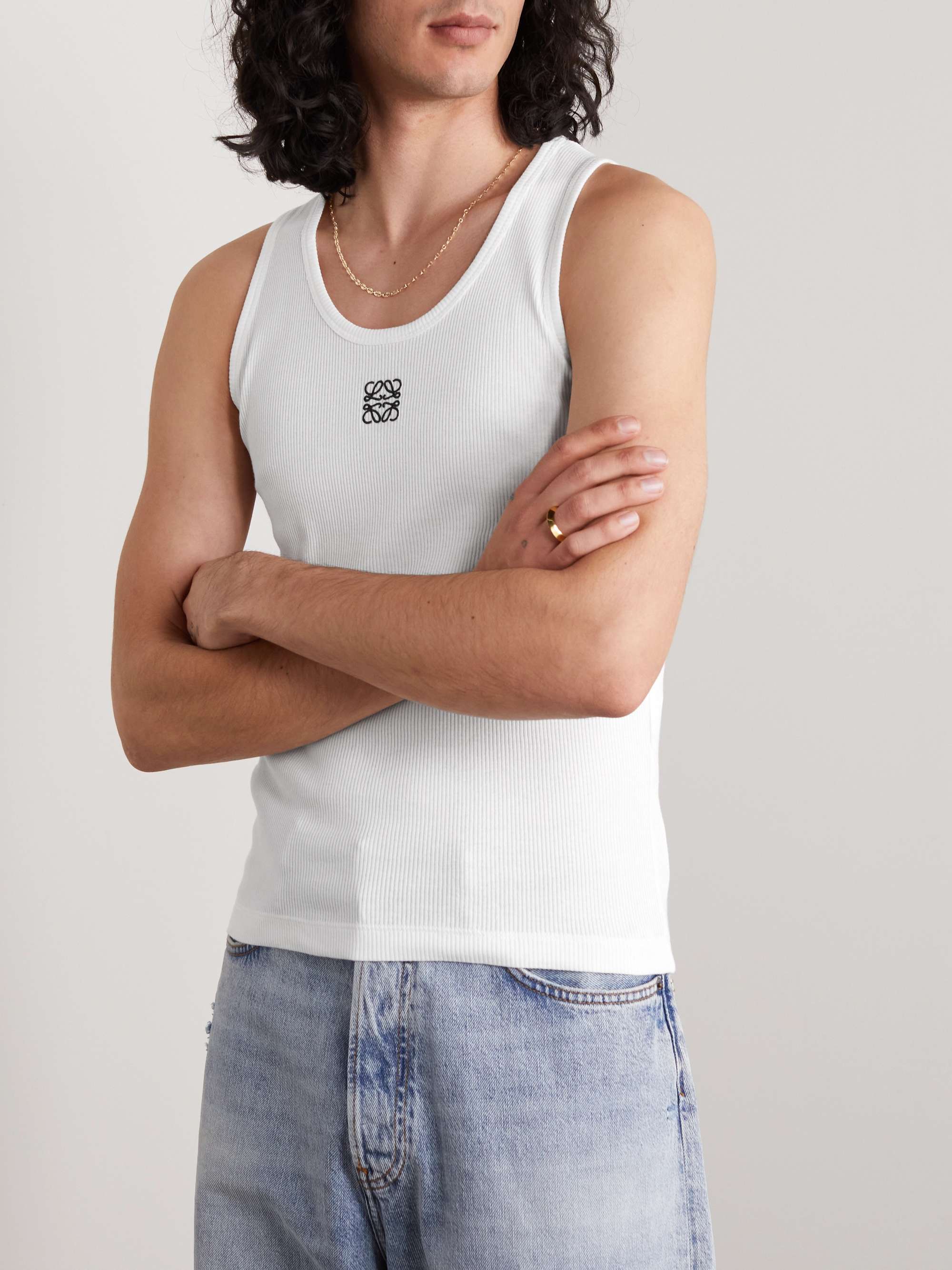 LOEWE Tanktop aus gerippter Stretch-Baumwolle mit Logostickerei