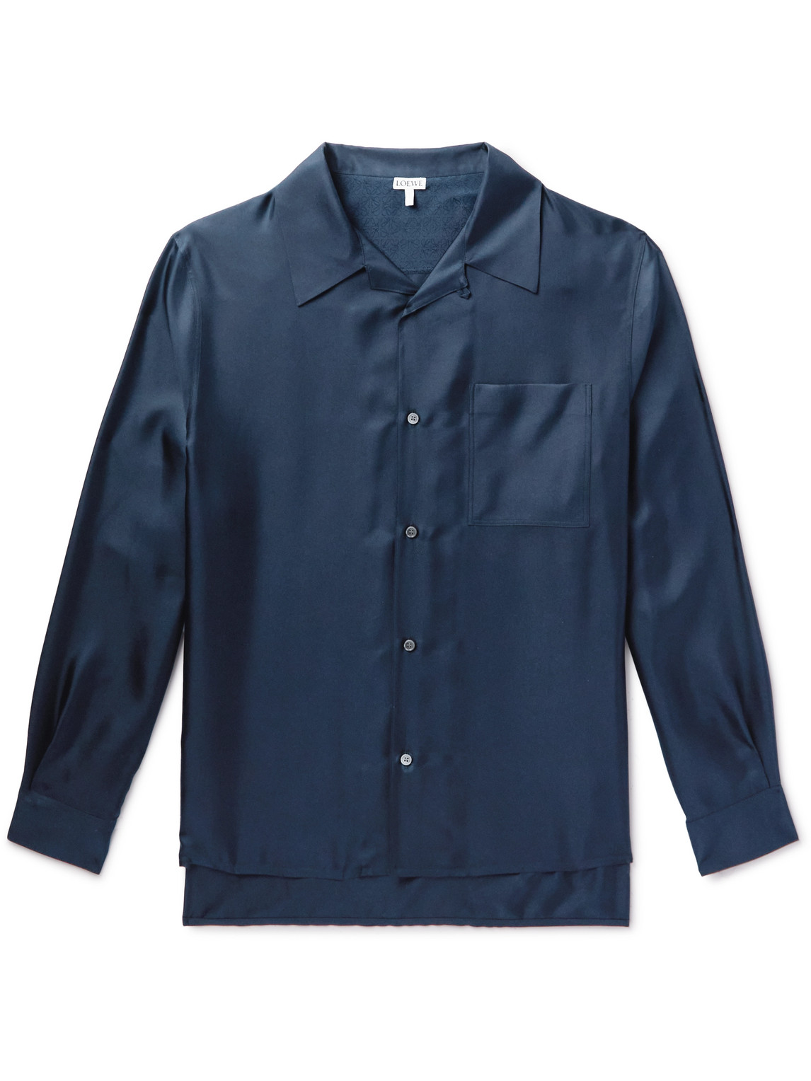 Loewe Convertible-collar Logo-jacquard Silk Shirt In Blue