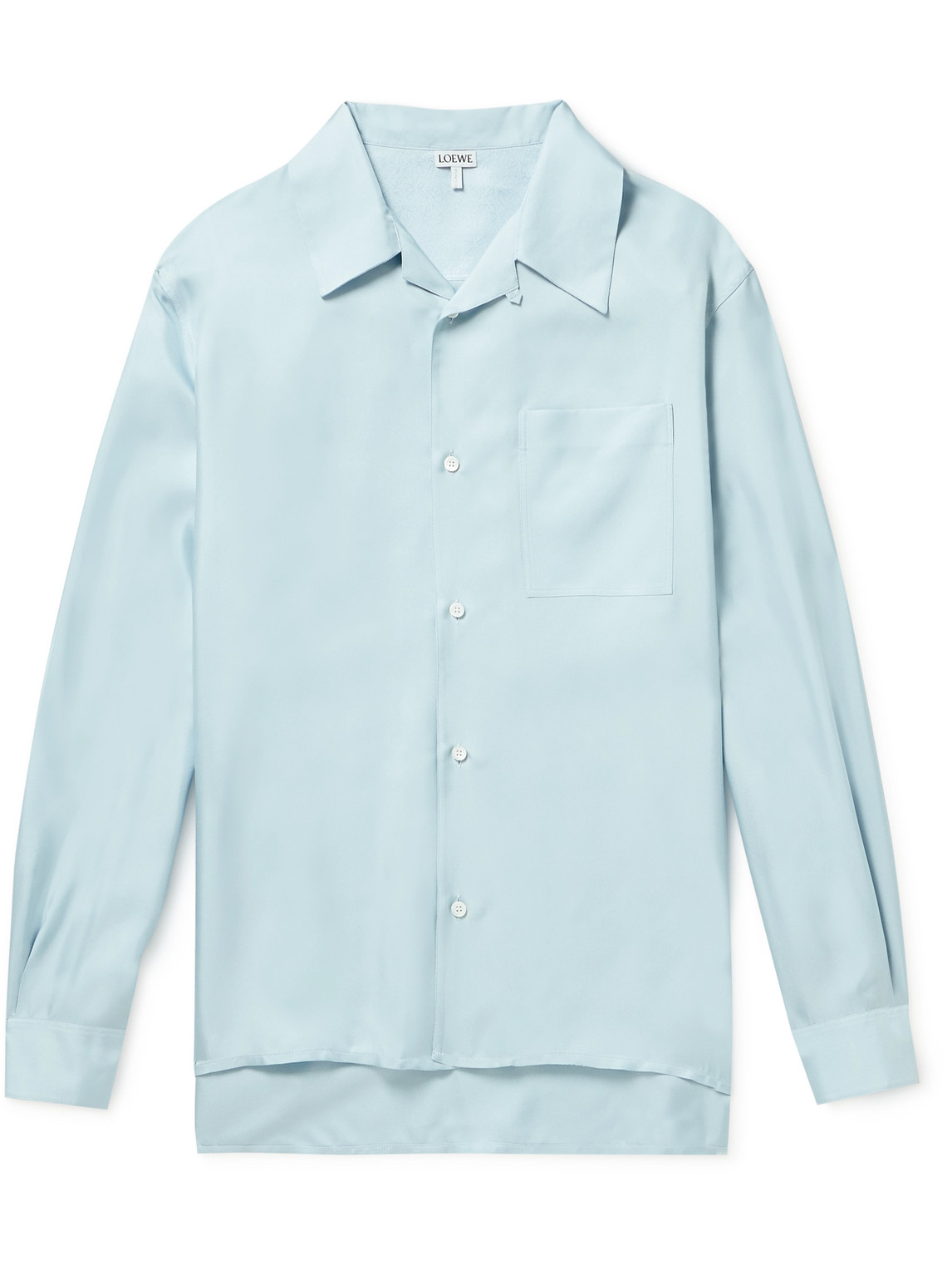 Loewe Convertible-collar Logo-jacquard Silk Shirt In Blue
