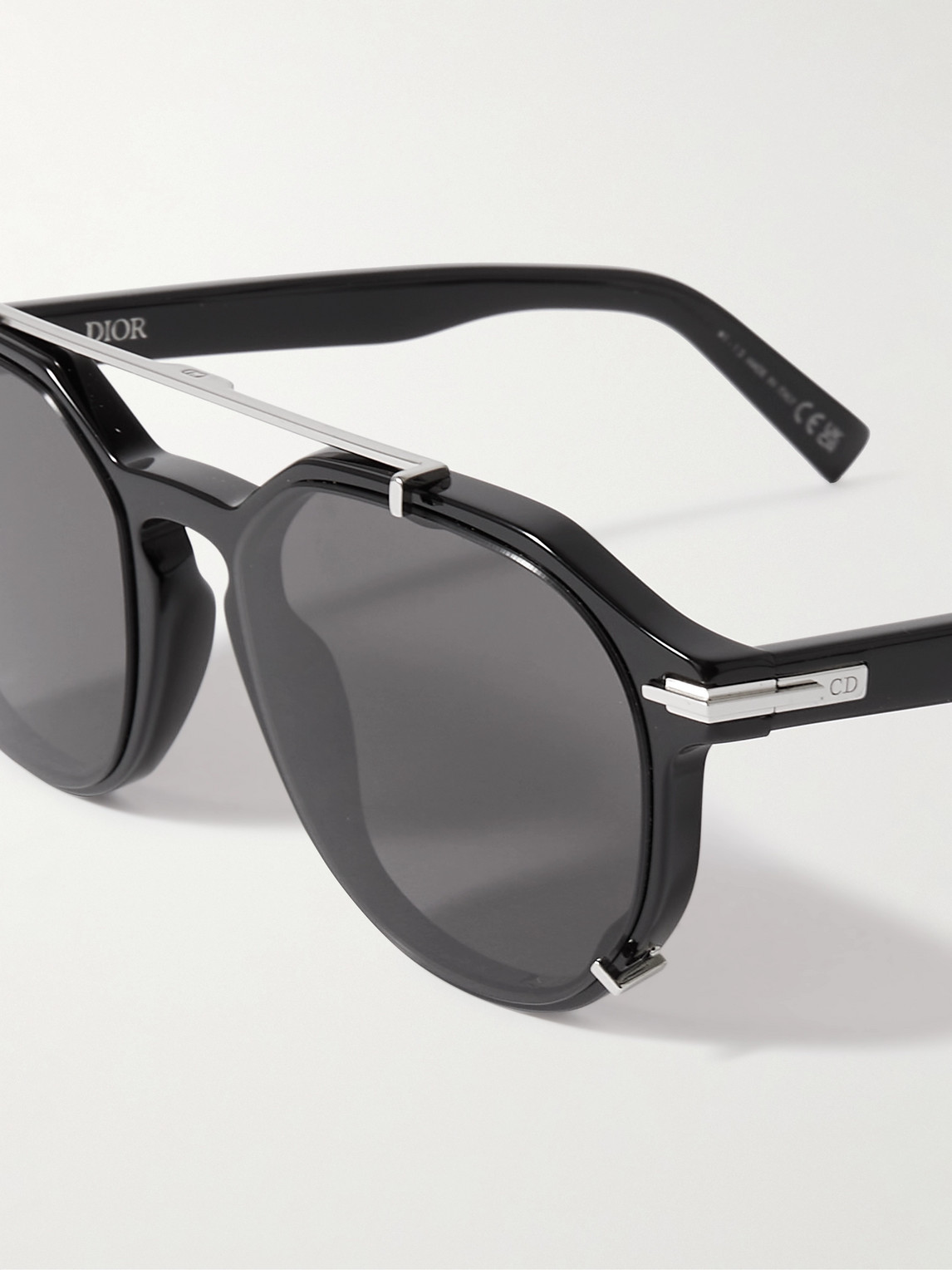 Shop Dior Blacksuit Ri Round-frame Acetate And Silver-tone Sunglasses In Black