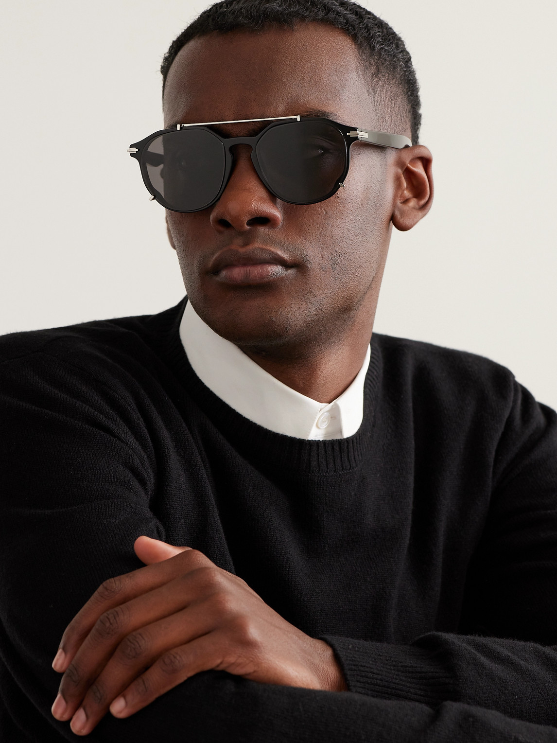 Shop Dior Blacksuit Ri Round-frame Acetate And Silver-tone Sunglasses In Black