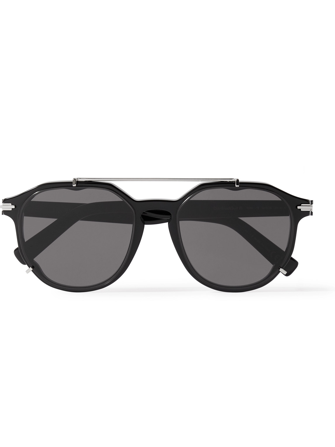 Shop Dior Blacksuit Ri Round-frame Acetate And Silver-tone Sunglasses In Black