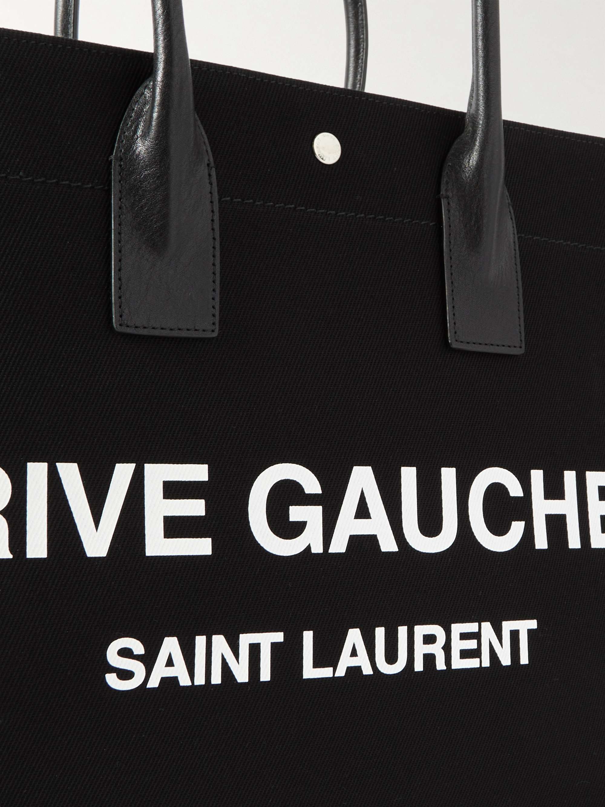 SAINT LAURENT Large Leather-Trimmed Logo-Print Twill Tote Bag