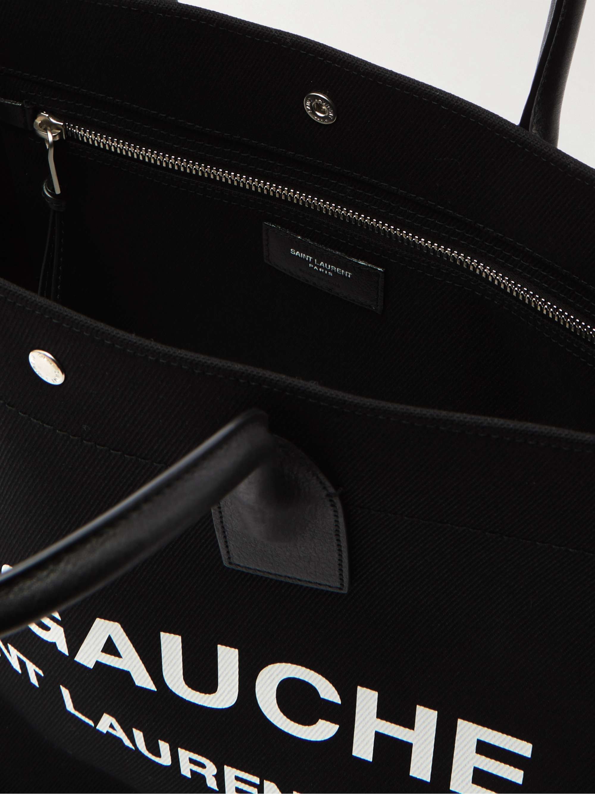 SAINT LAURENT Large Leather-Trimmed Logo-Print Twill Tote Bag