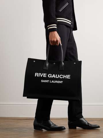 Saint Laurent Rive Gauche Large Raffia Tote Bag in Black for Men