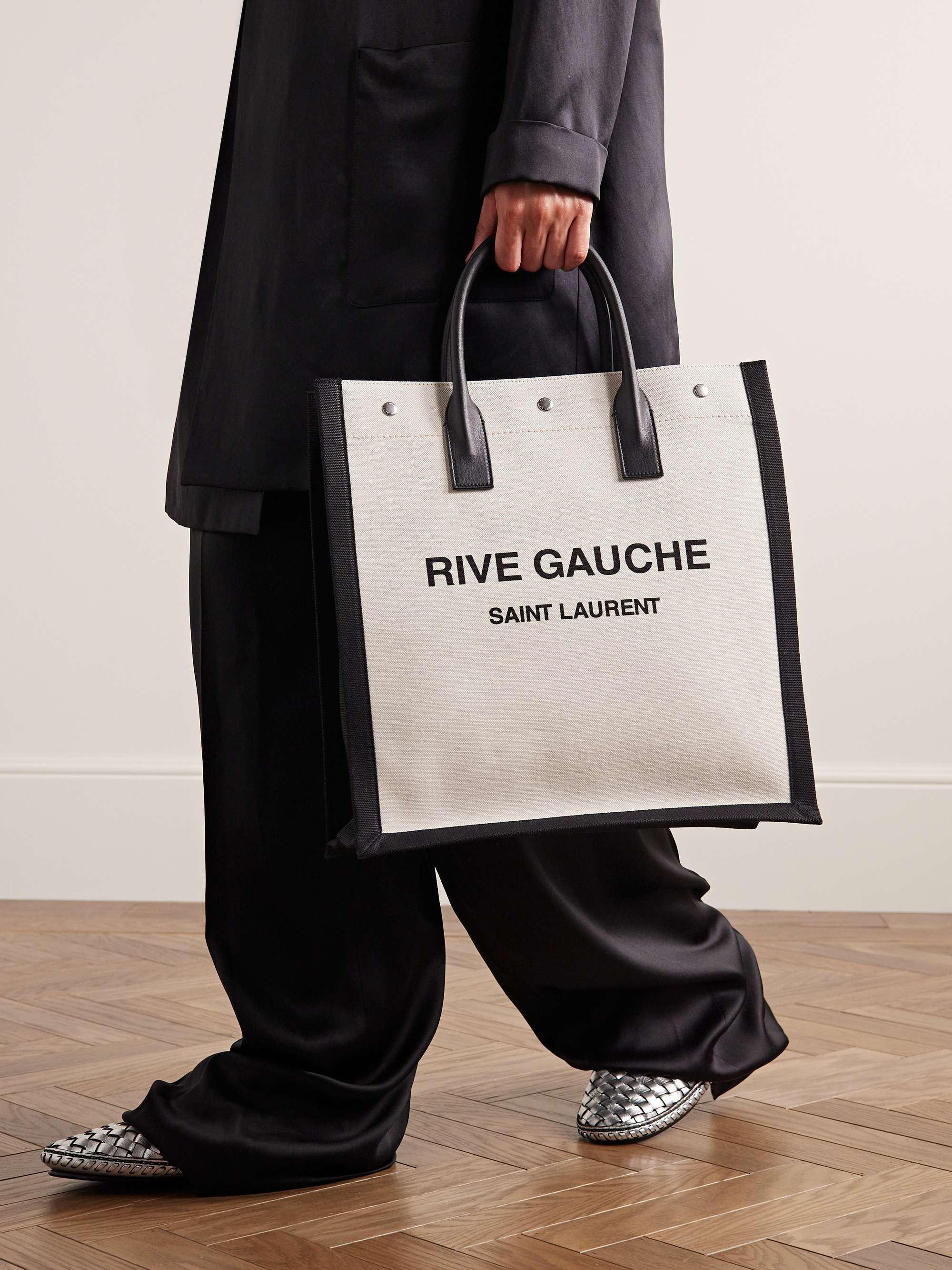 rive gauche large tote bag in printed canvas and leather