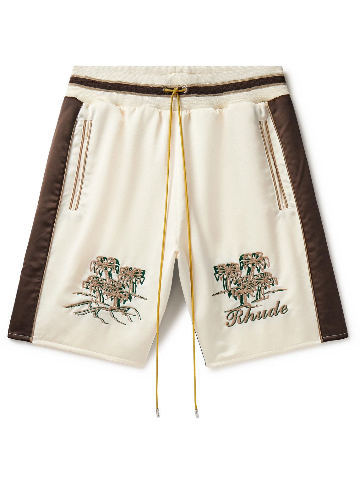 Rhude Straight-Leg Logo-Embroidered Striped Satin Shorts