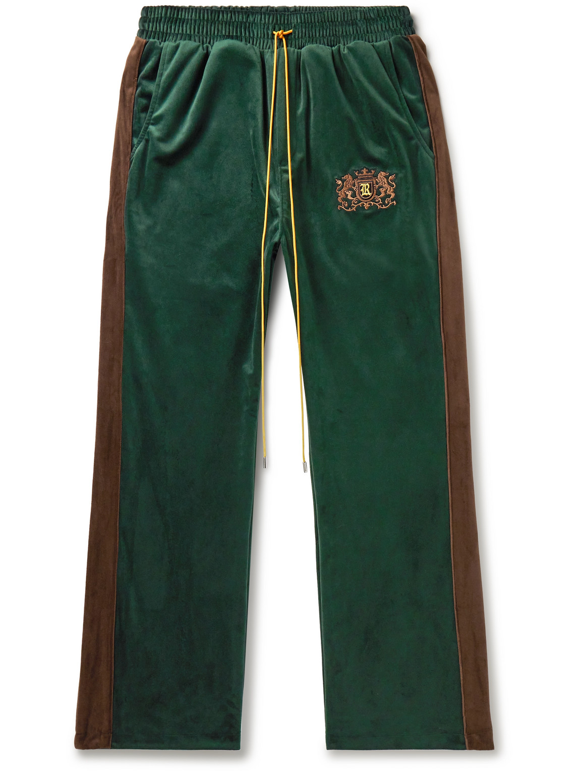 Rhude Straight-Leg Logo-Embroidered Striped Velvet Sweatpants