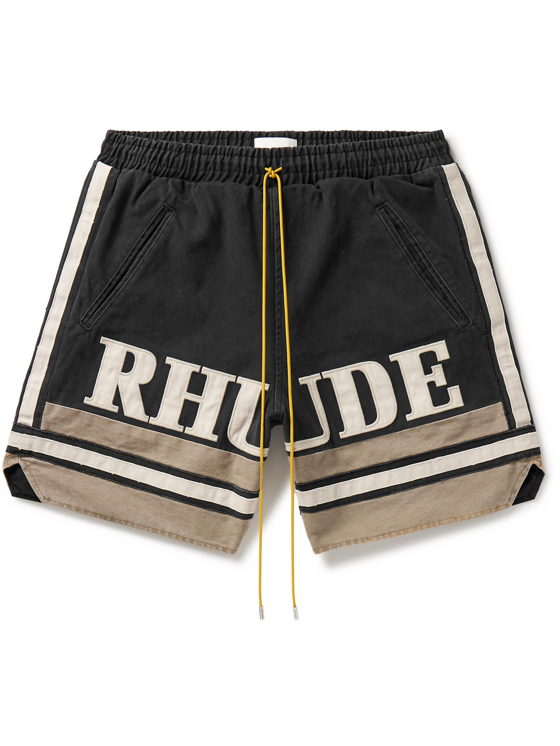Rhude Straight-Leg Logo-Appliquéd Striped Cotton-Canvas Shorts
