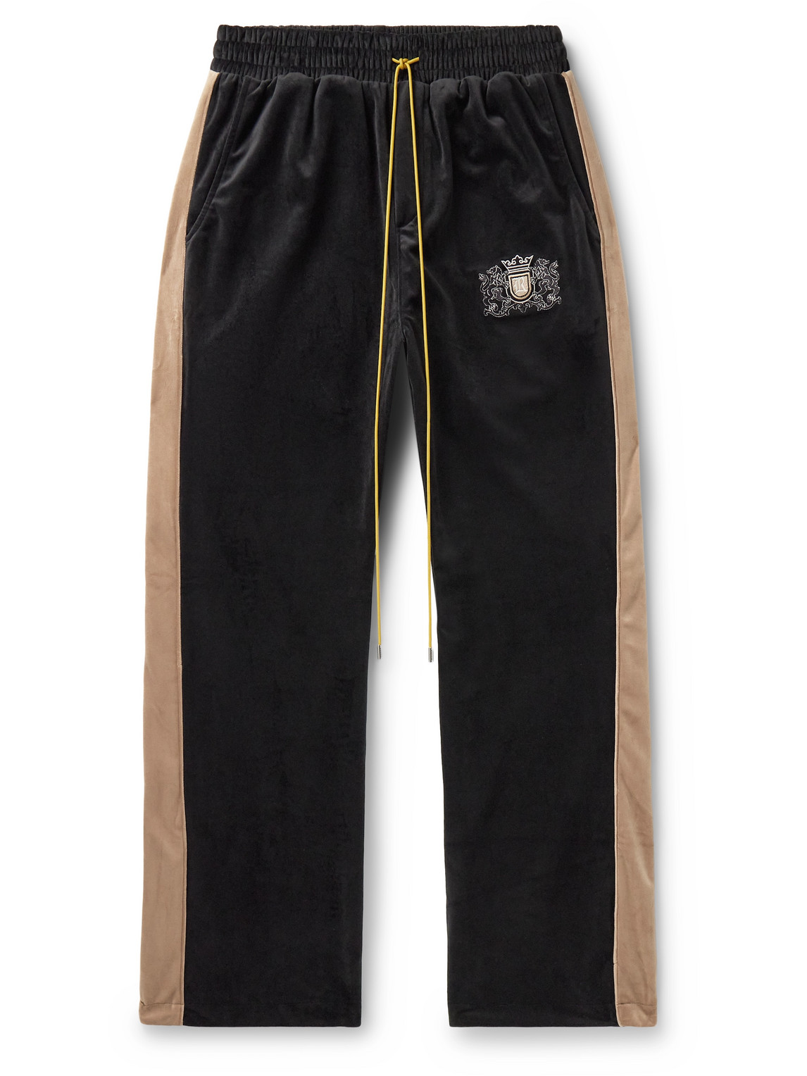 Straight-Leg Logo-Embroidered Striped Velvet Sweatpants