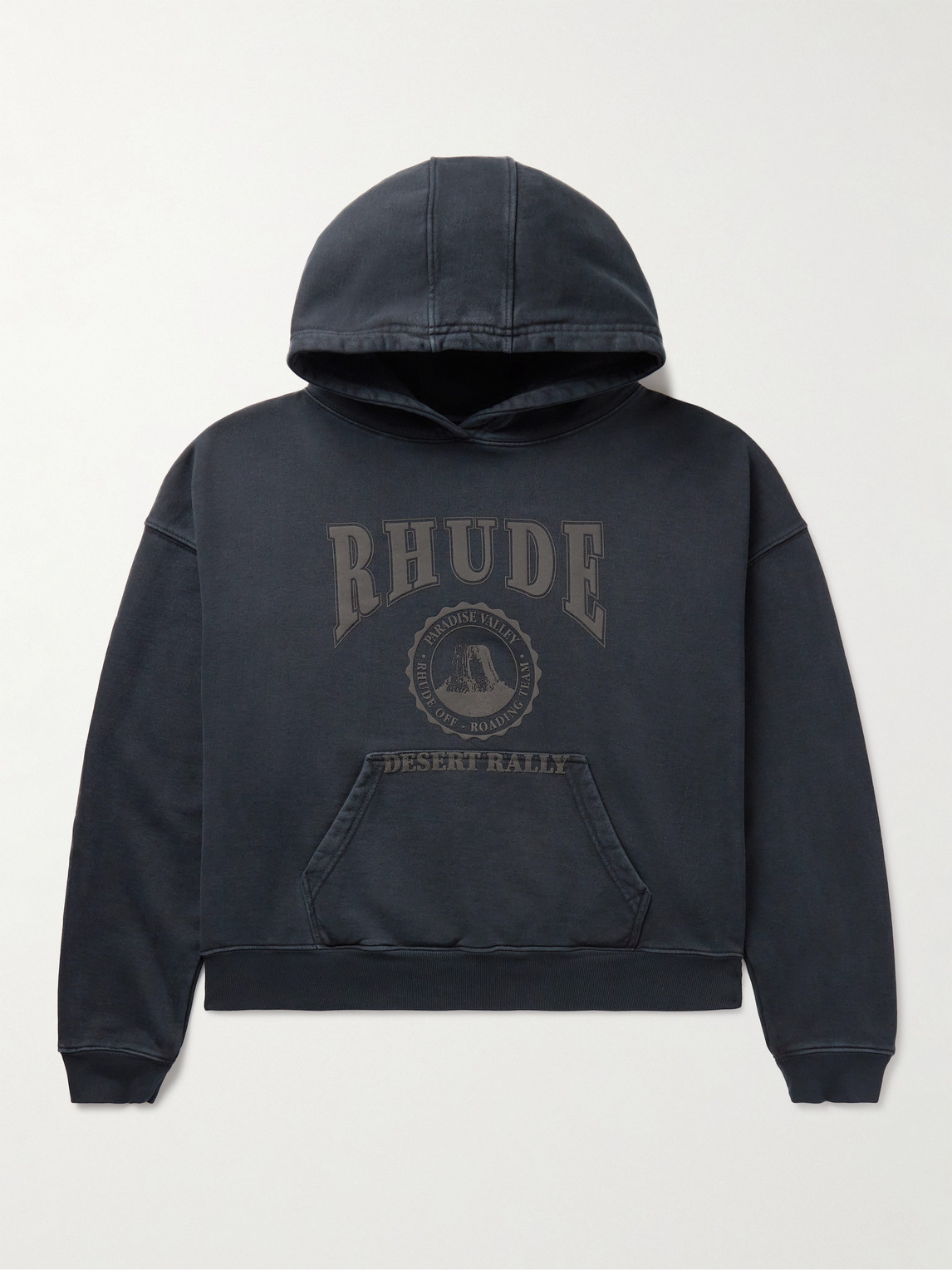 Rhude Desert Valley Cropped Logo-print Cotton-jersey Hoodie In 0372 - Black