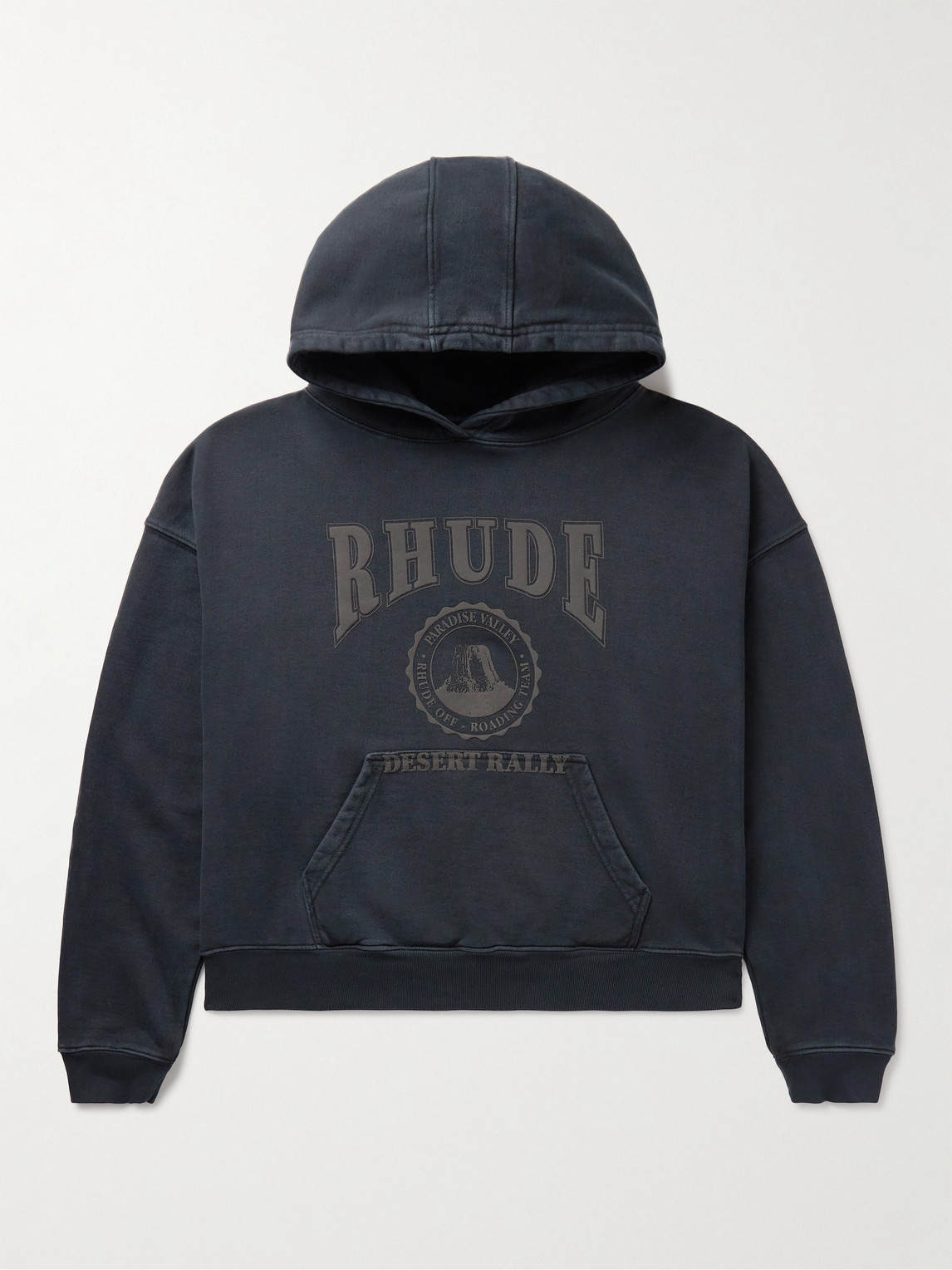 RHUDE DESERT VALLEY CROPPED LOGO-PRINT COTTON-JERSEY HOODIE