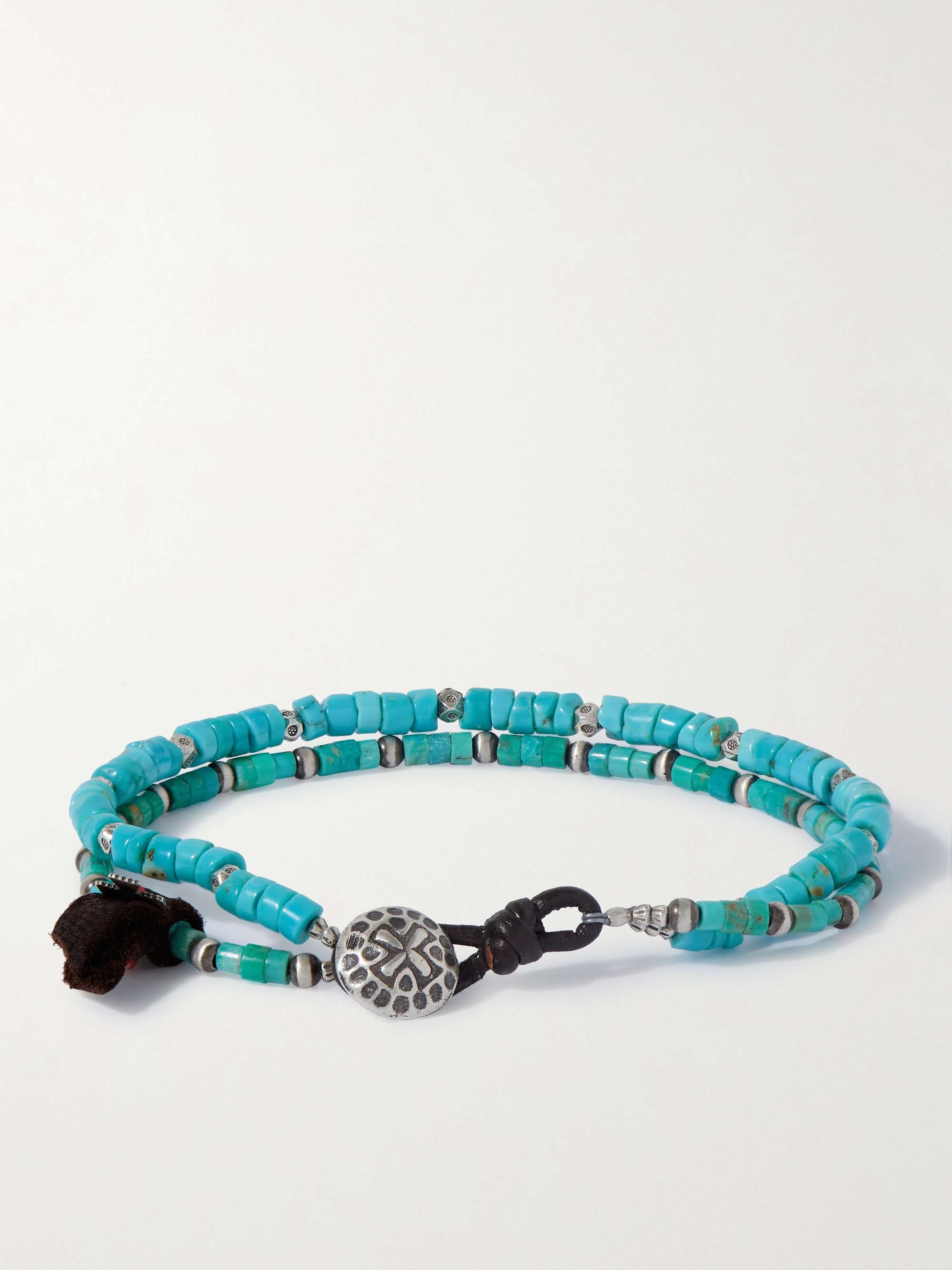 PEYOTE BIRD Two Oceans Silver, Turquoise and Leather Beaded Bracelet