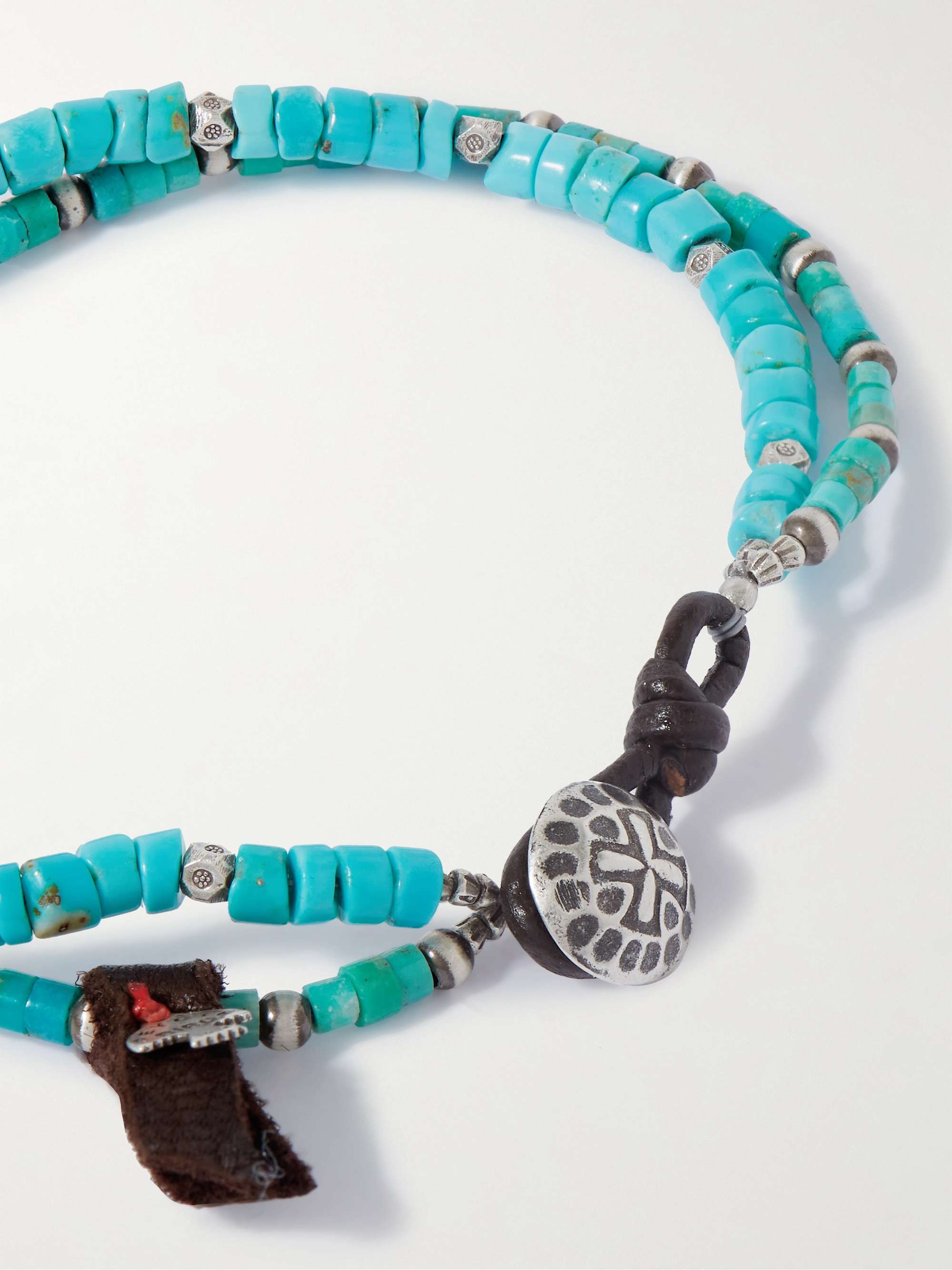 PEYOTE BIRD Two Oceans Silver, Turquoise and Leather Beaded Bracelet