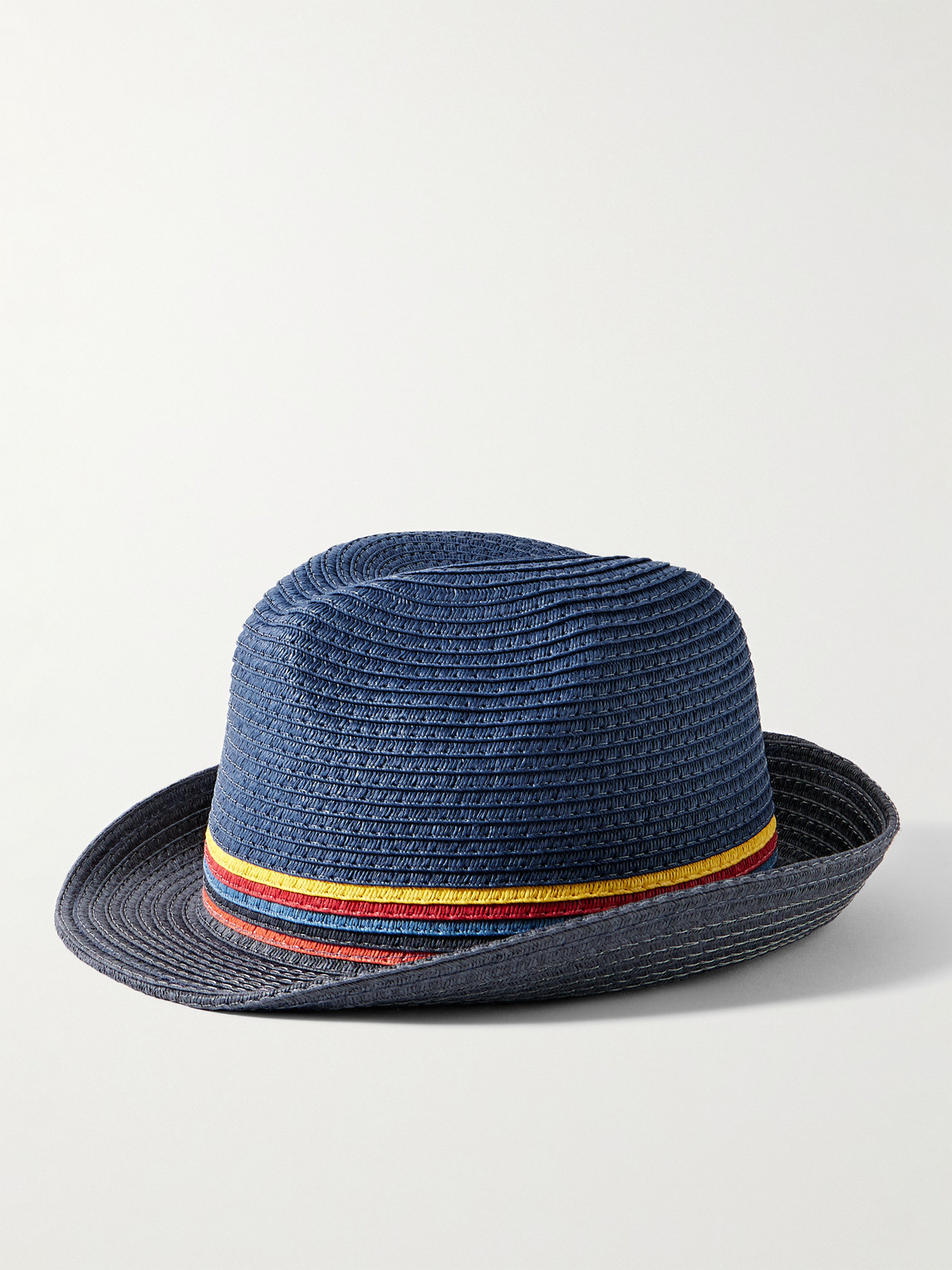 Paul Smith Men's Bright Stripe Straw Fedora Hat In Blue